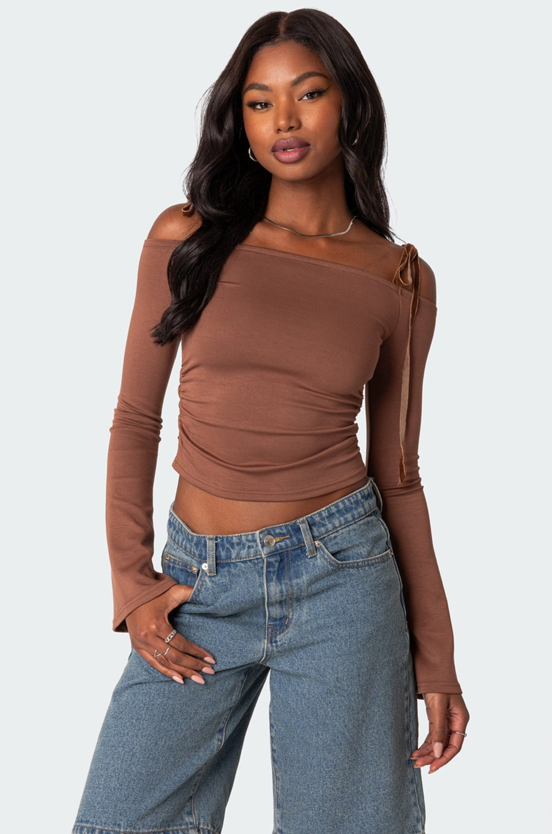 Velvet Tie Off Shoulder Top-Milans Time