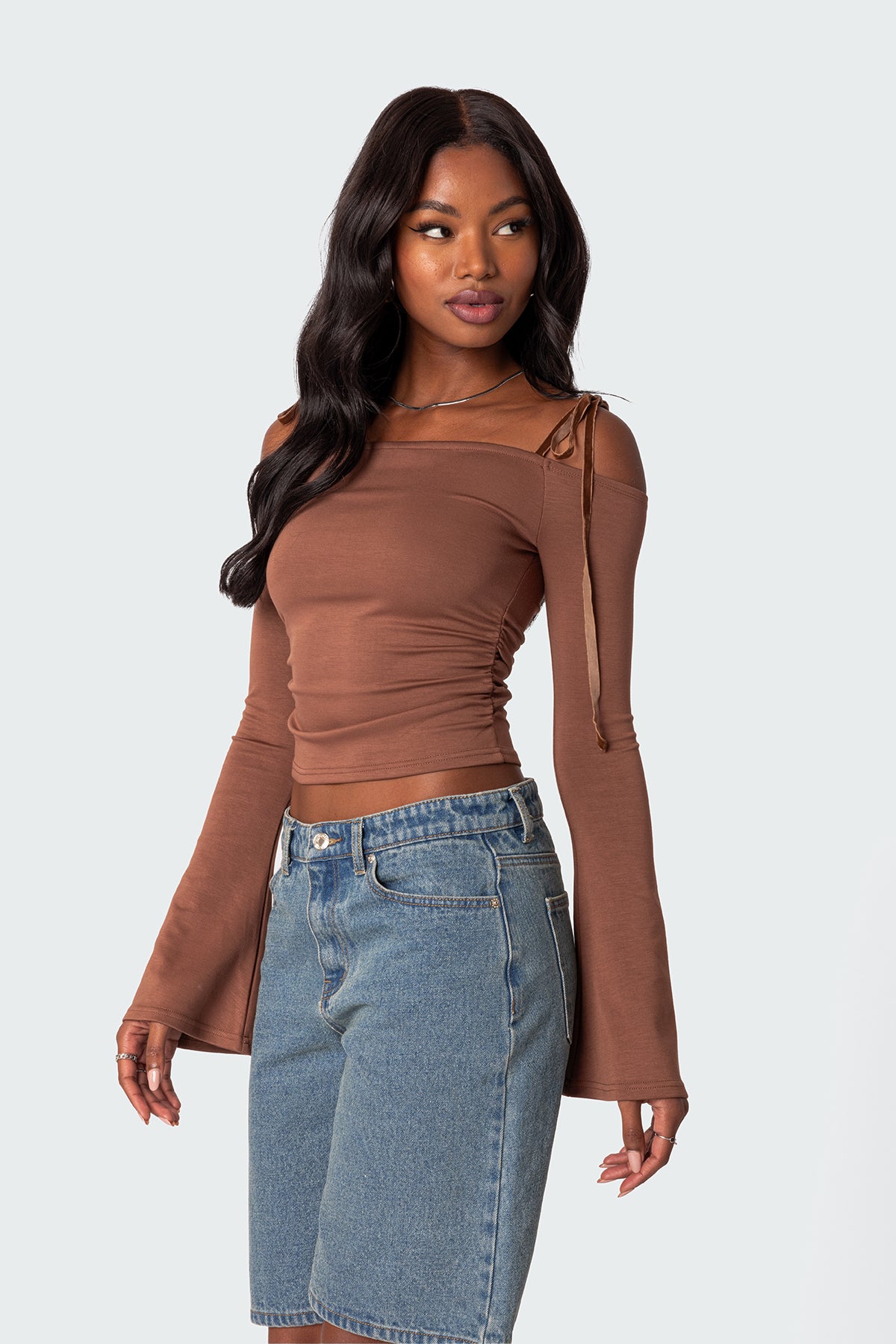 Velvet Tie Off Shoulder Top-Milans Time