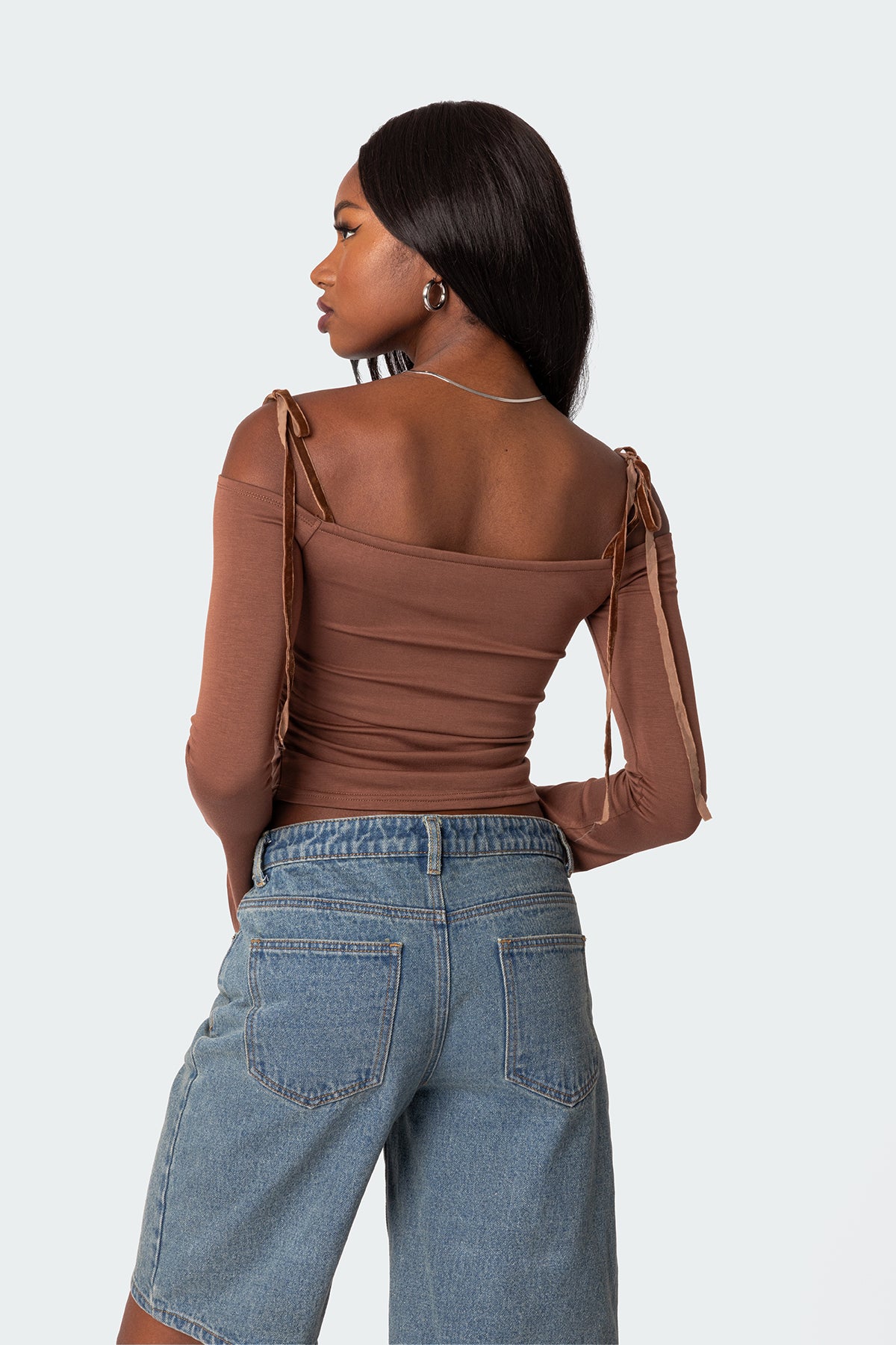 Velvet Tie Off Shoulder Top-Milans Time