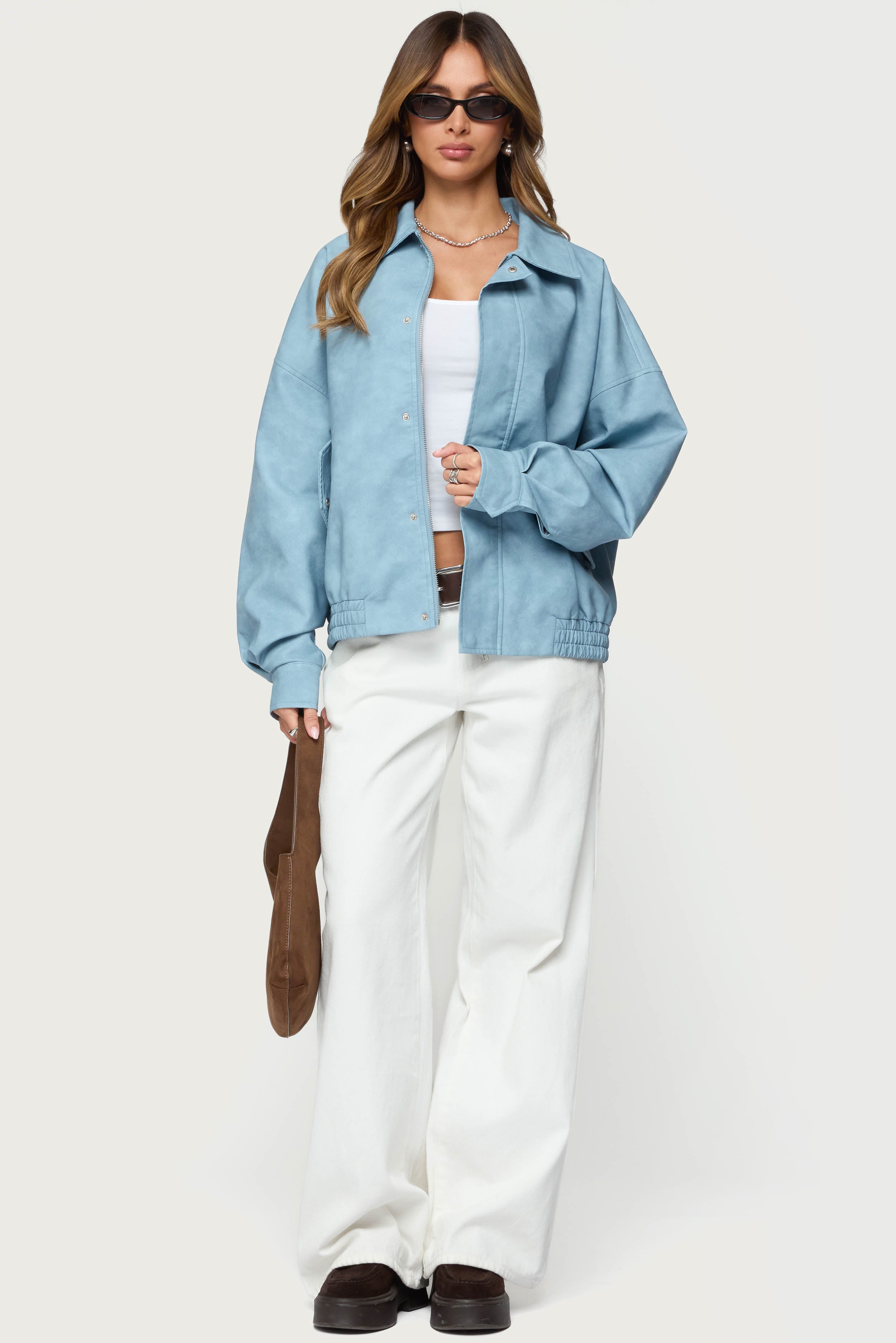 Oversized Washed Faux Leather Jacket-Milans Time
