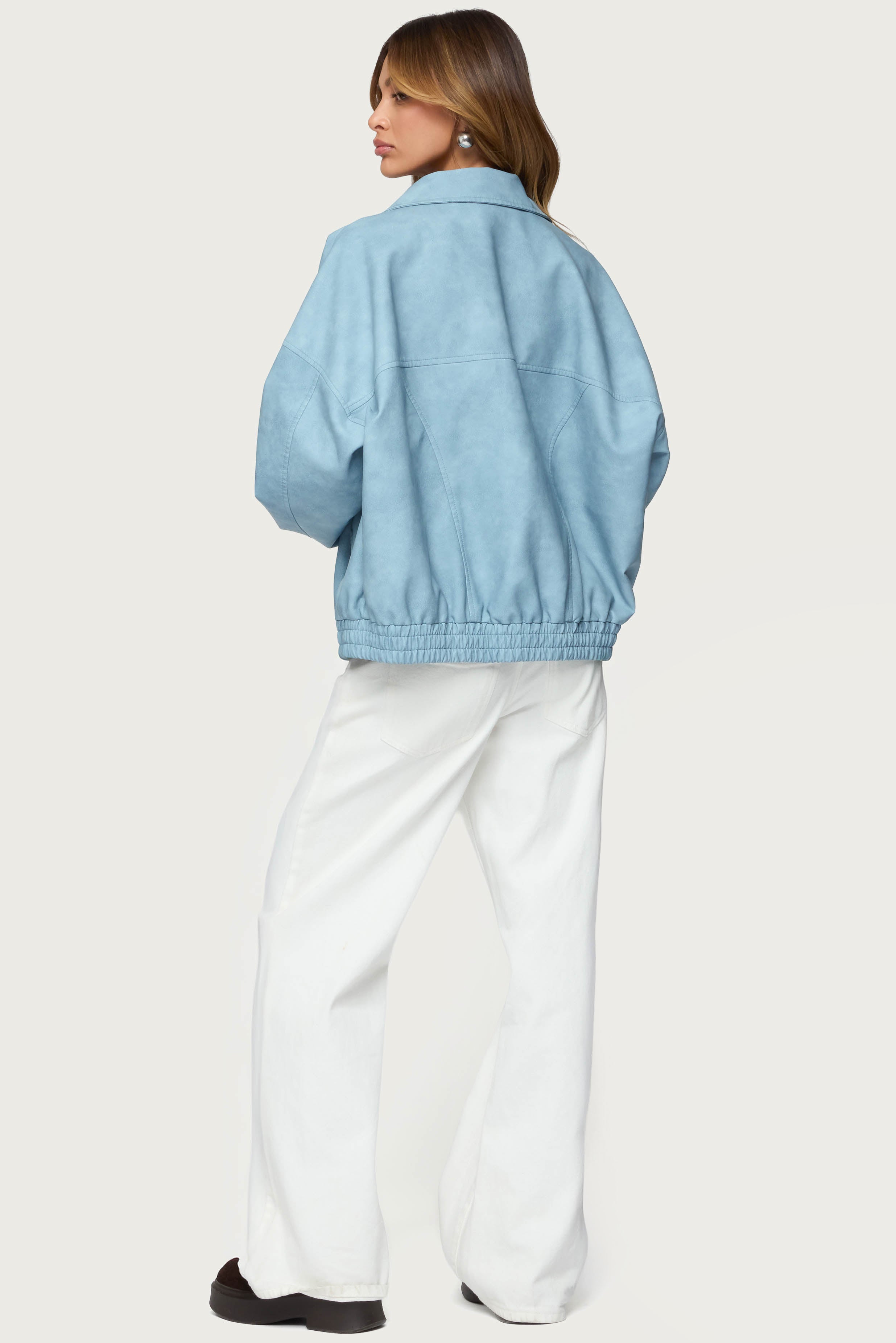 Oversized Washed Faux Leather Jacket-Milans Time