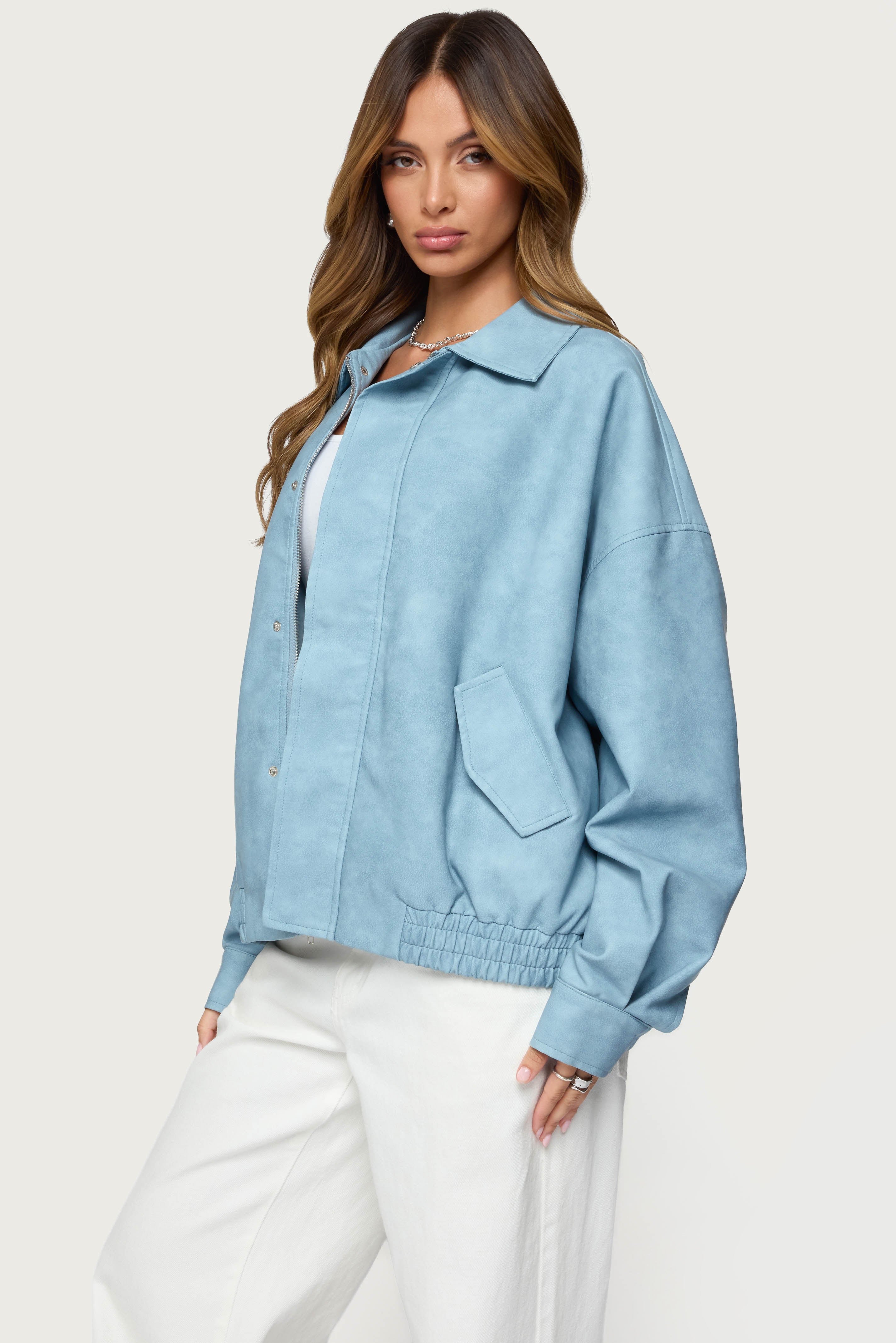 Oversized Washed Faux Leather Jacket-Milans Time