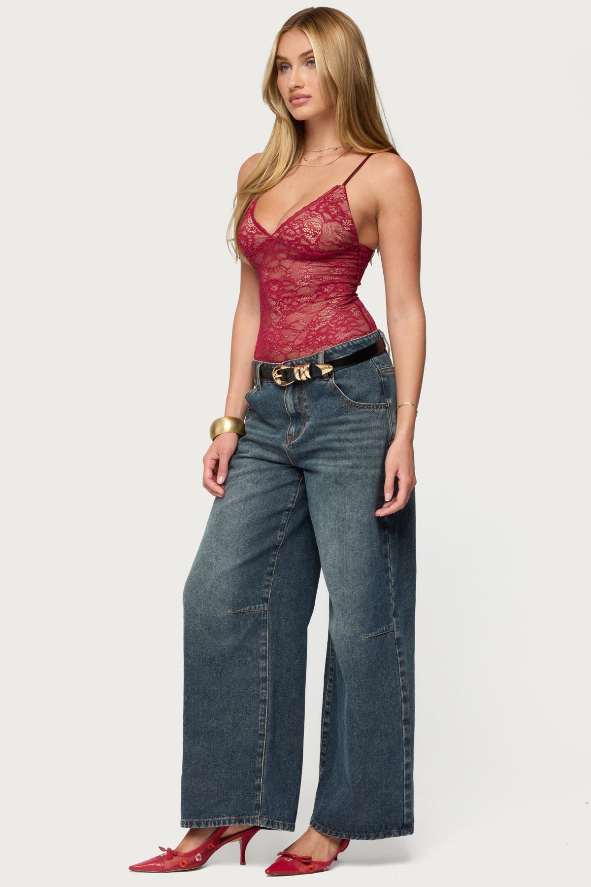 Nolyn Sheer Lace V Neck Bodysuit-Milans Time