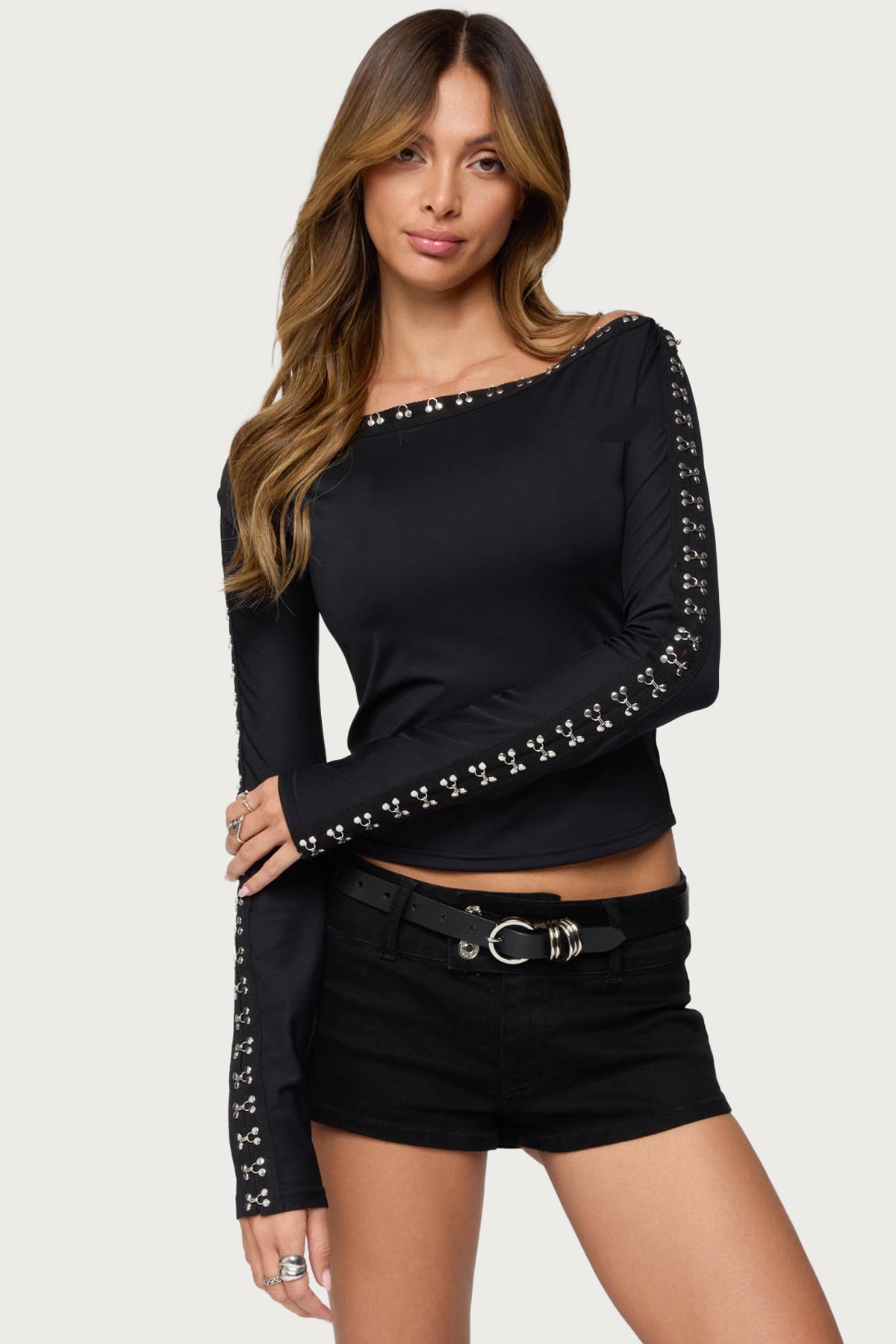 Zaina Hook & Eye Boat Neck Top-Milans Time