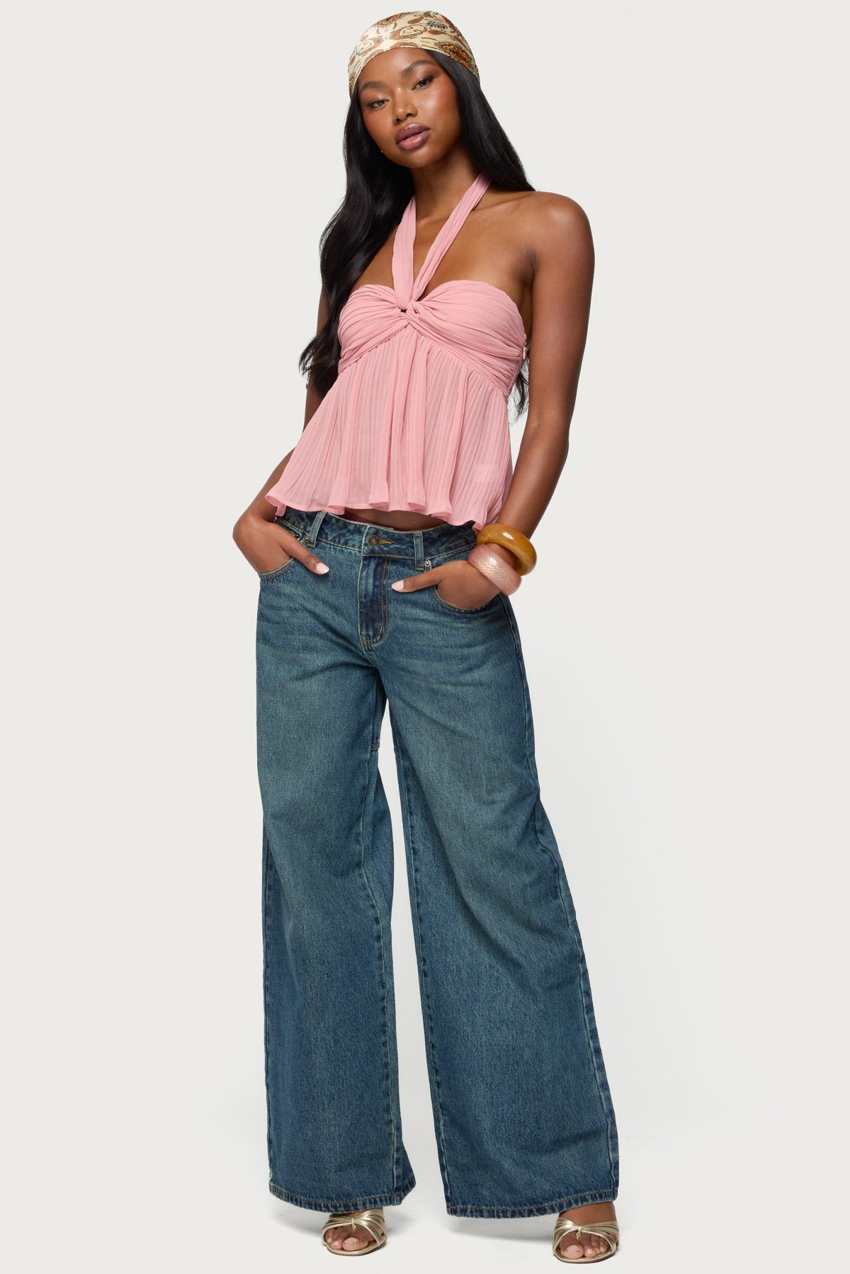 Pleated Chiffon Babydoll Halter Top-Milans Time