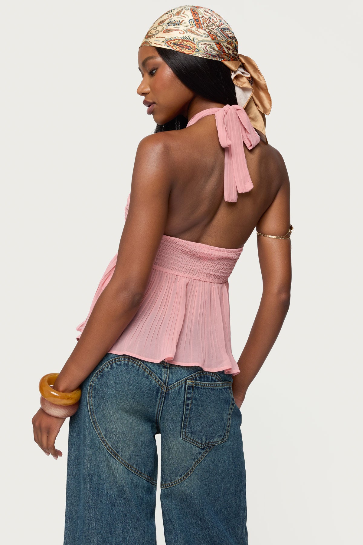 Pleated Chiffon Babydoll Halter Top-Milans Time