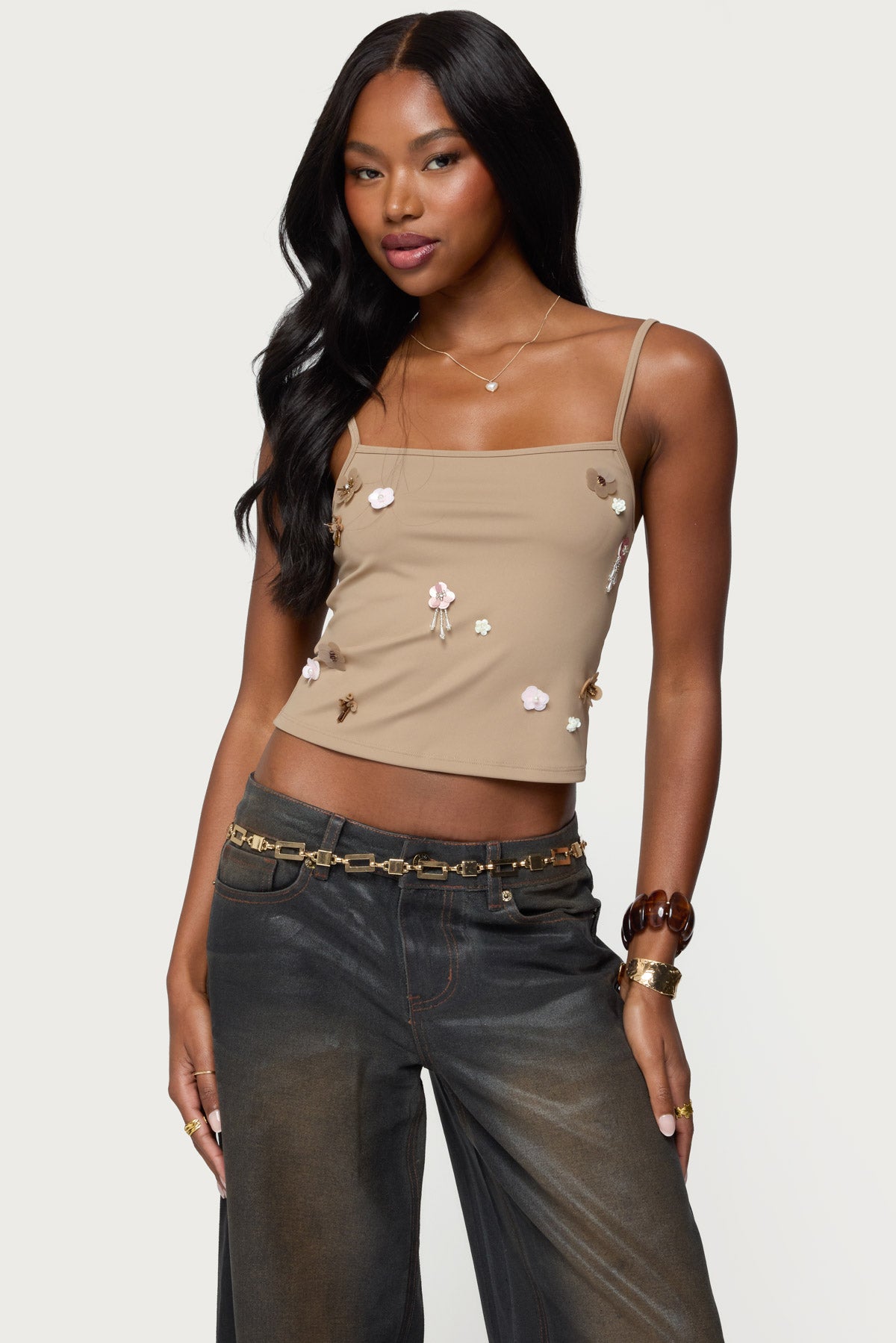 Malia Flower Applique Tank Top-Milans Time