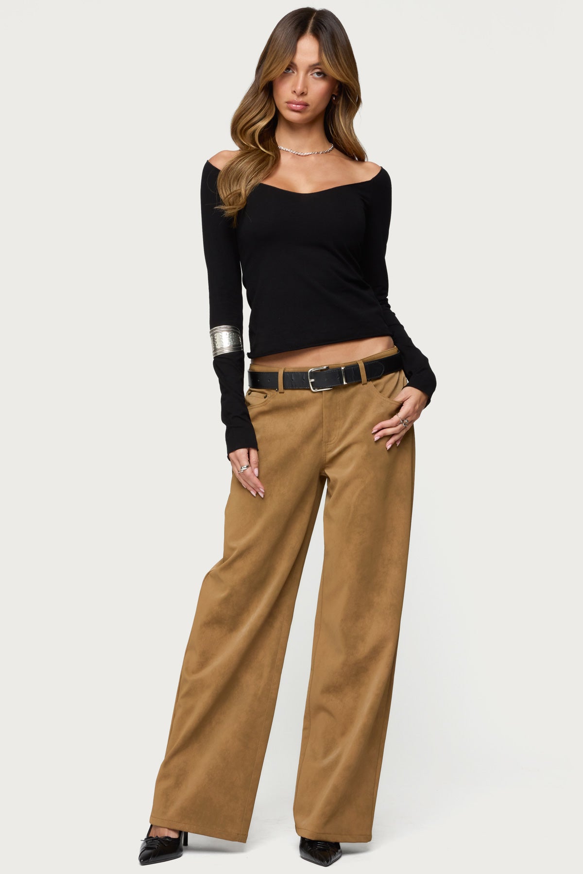 Nattie Off Shoulder V Neck Top-Milans Time