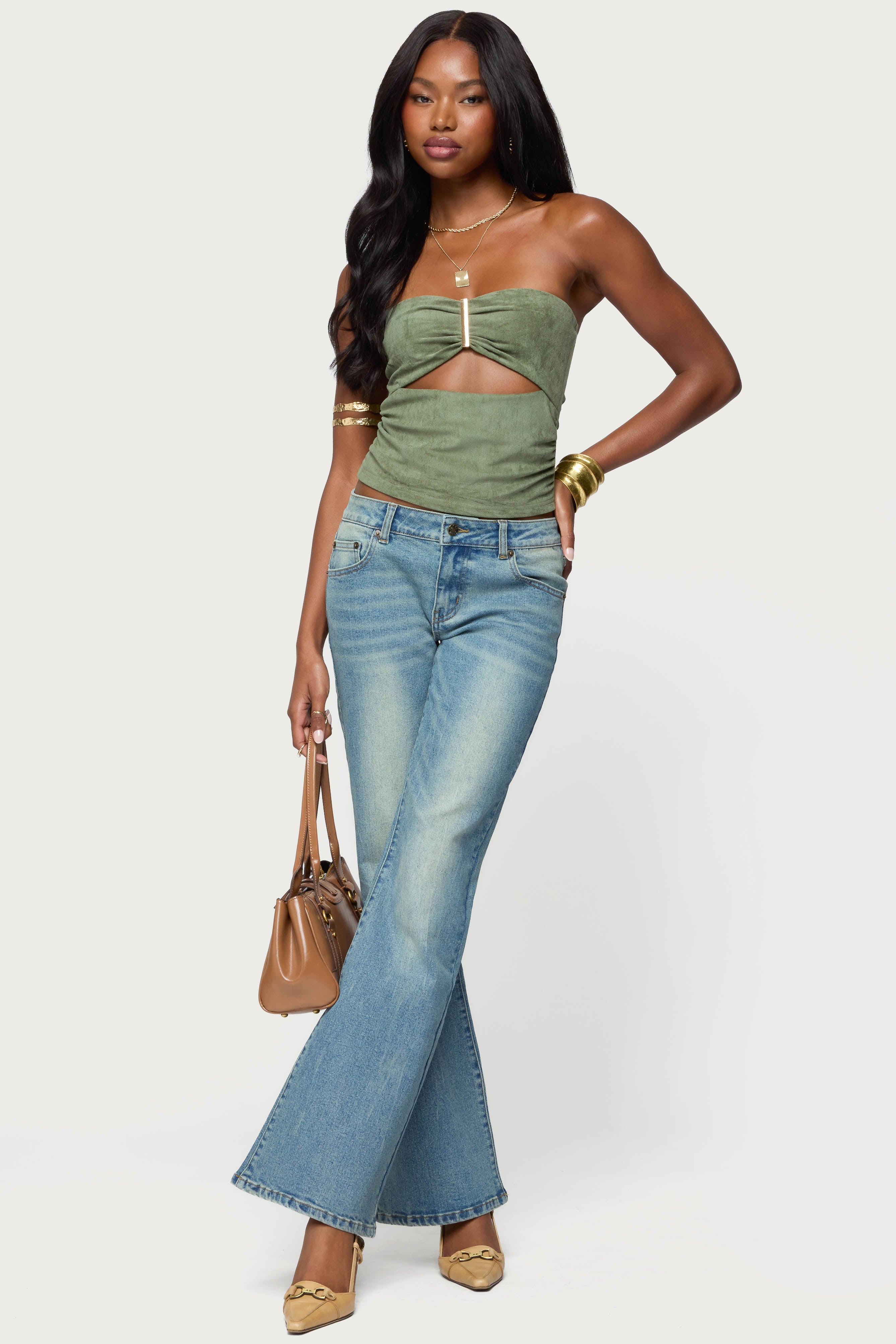 Kalina Cutout Faux Suede Strapless Top-Milans Time