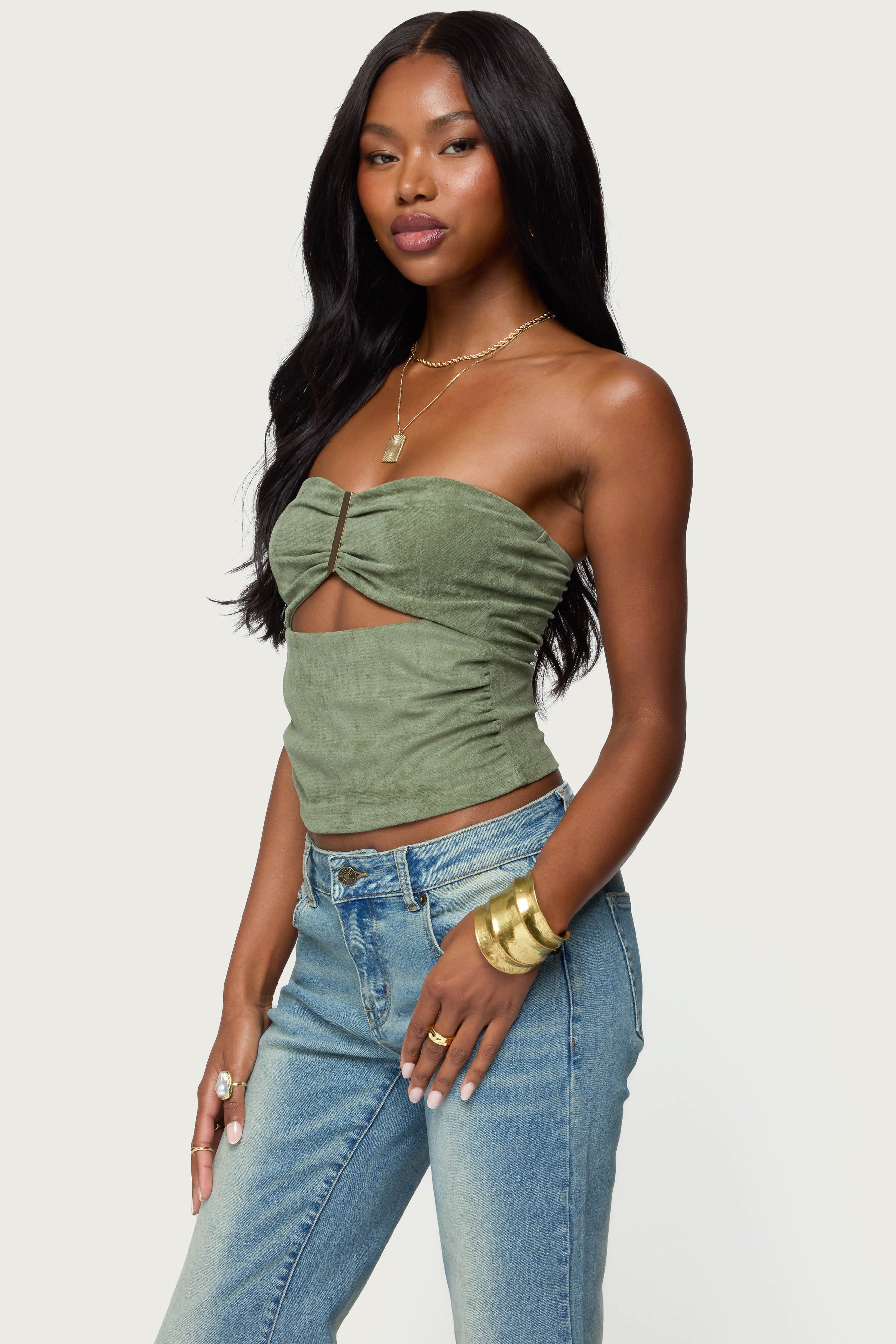Kalina Cutout Faux Suede Strapless Top-Milans Time