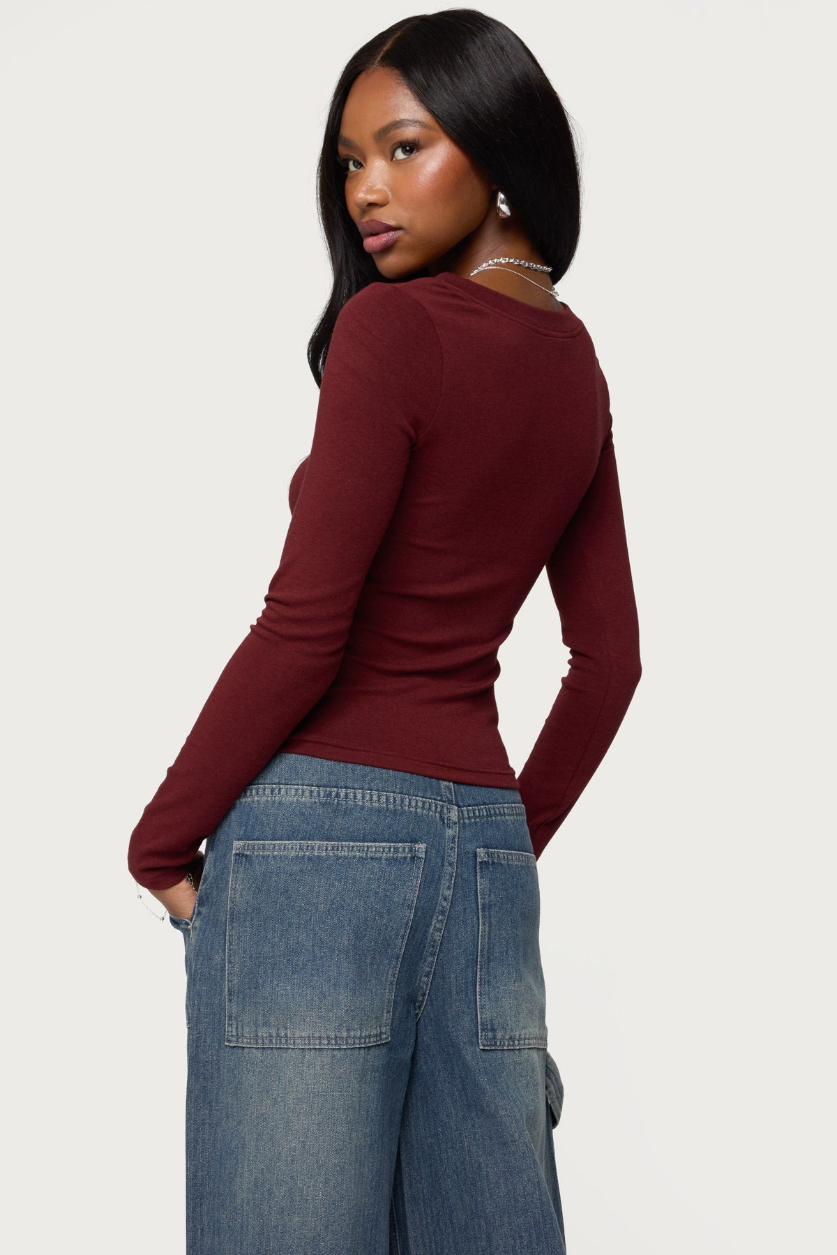 Larna V Neck Ribbed T Shirt-Milans Time