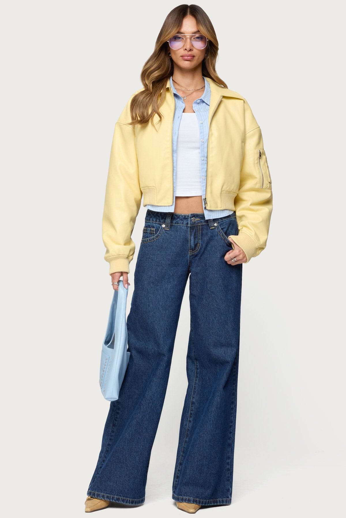 Zayna Cropped Faux Leather Bomber Jacket-Milans Time