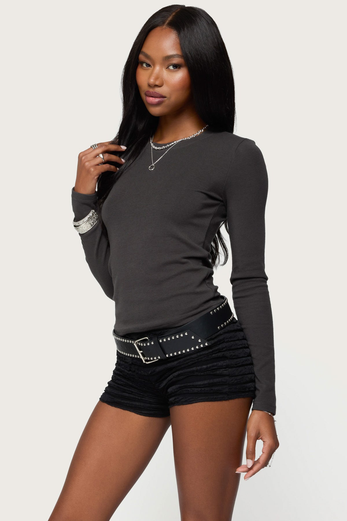 Daphne Ribbed Long Sleeve T Shirt-Milans Time