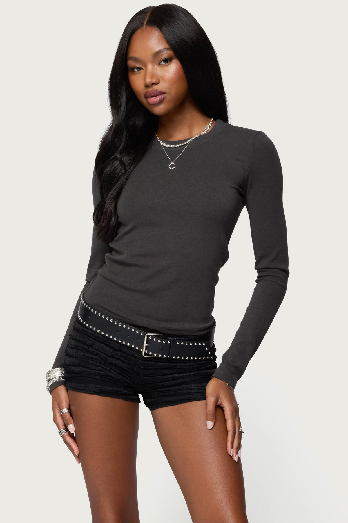Daphne Ribbed Long Sleeve T Shirt-Milans Time
