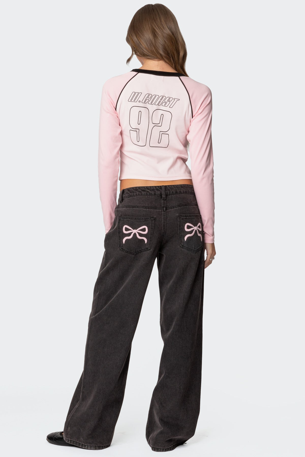 Bow Pocket Low Rise Baggy Jeans-Milans Time