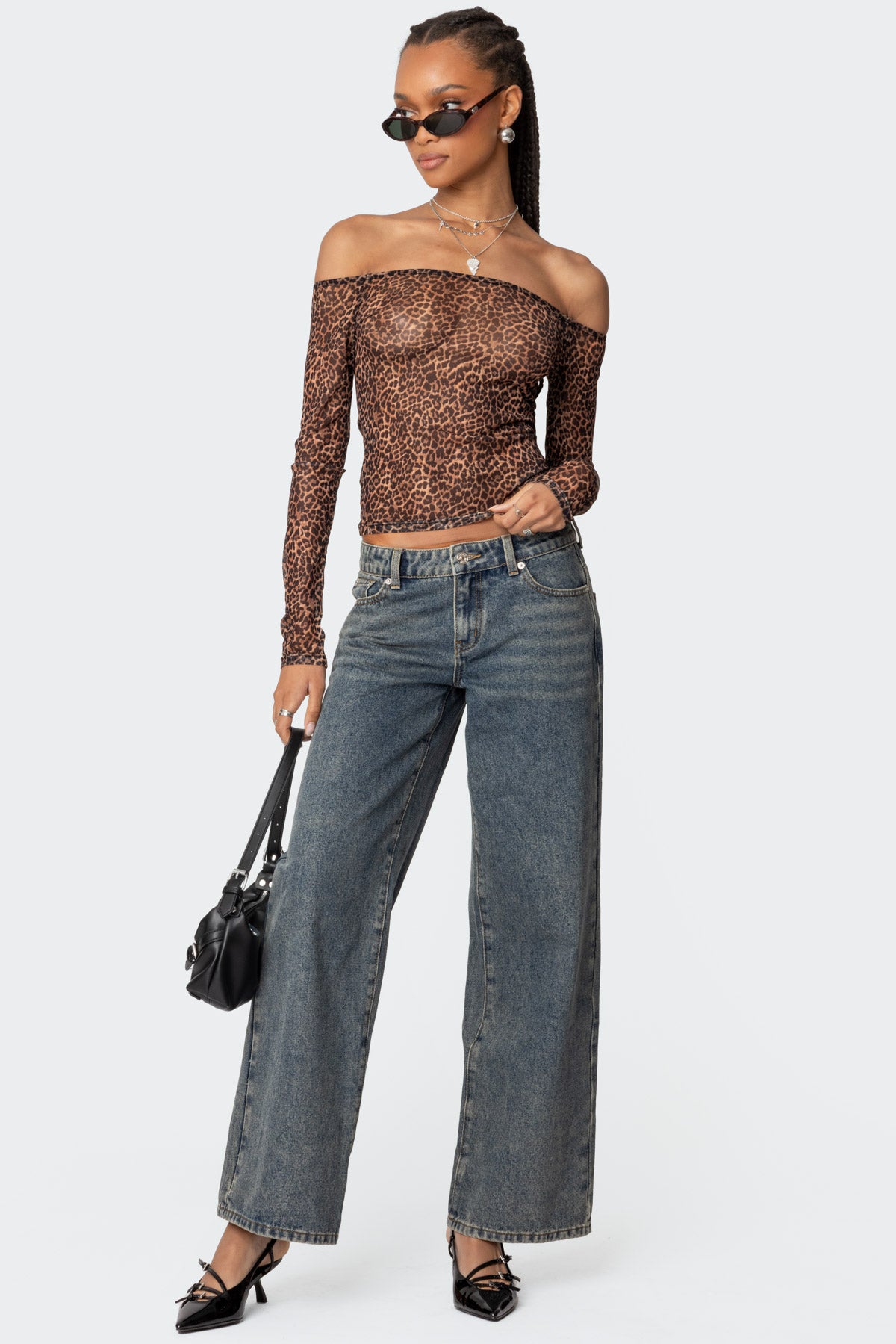 Leopard Sheer Mesh Off Shoulder Top-Milans Time