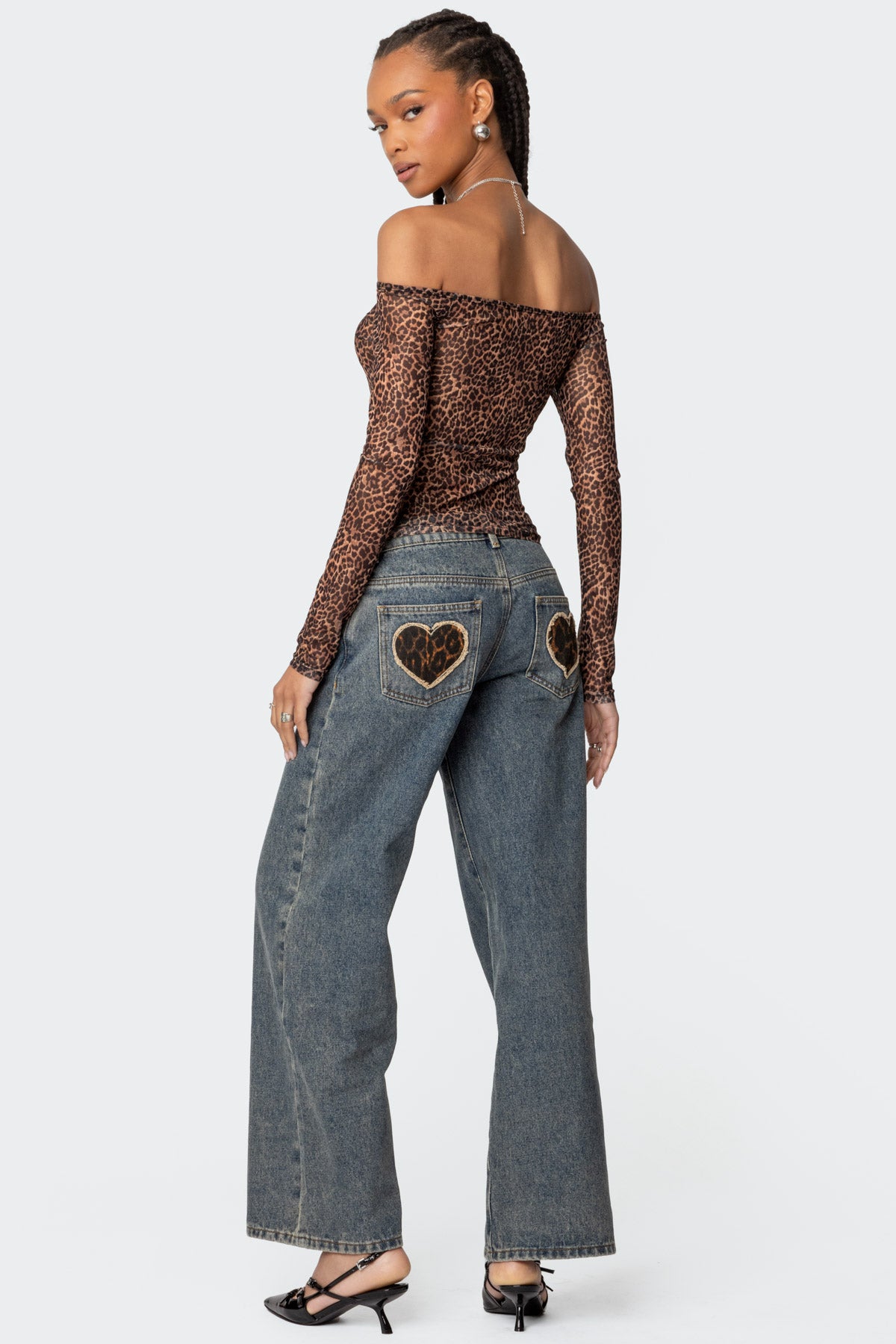 Leopard Sheer Mesh Off Shoulder Top-Milans Time