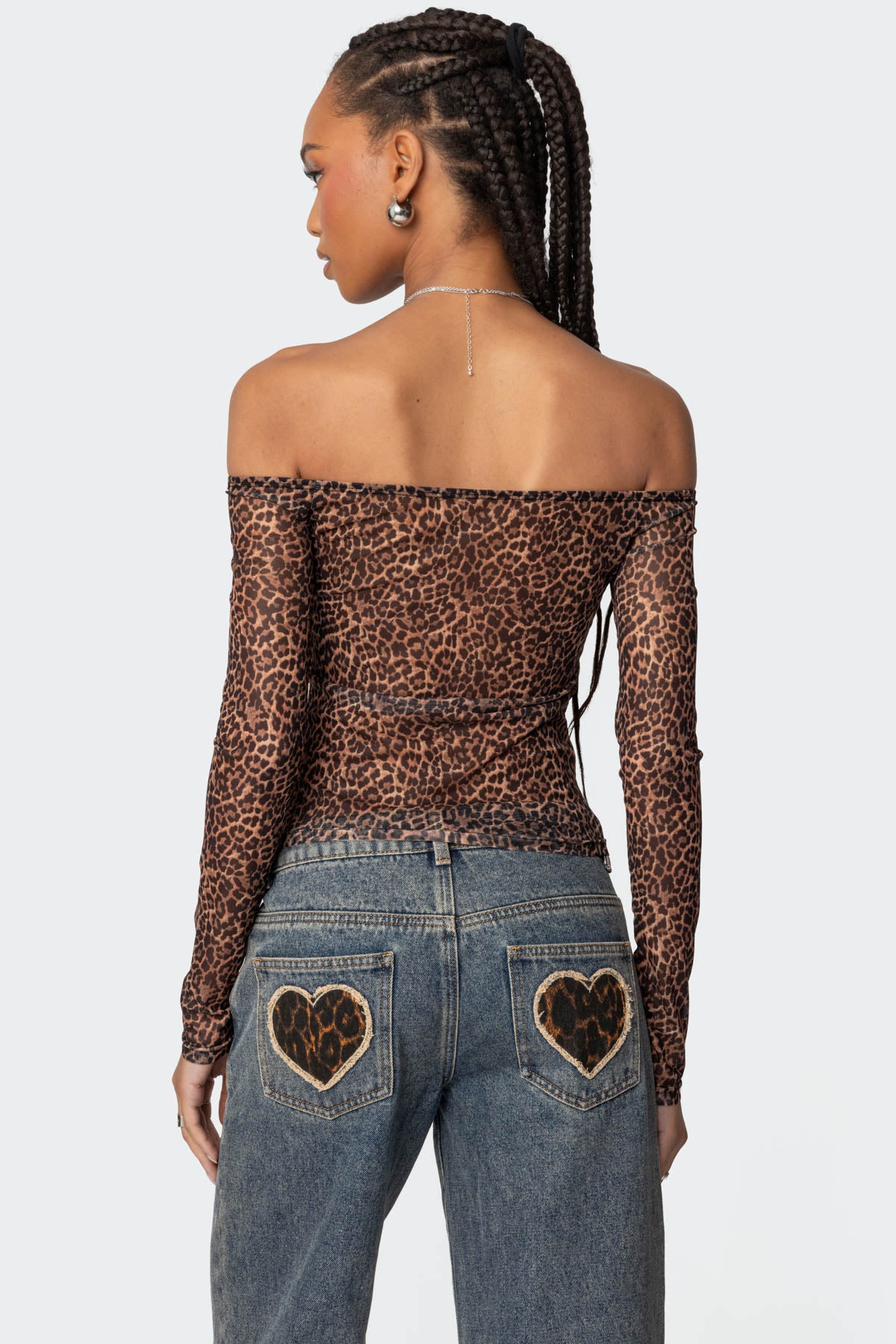 Leopard Sheer Mesh Off Shoulder Top-Milans Time