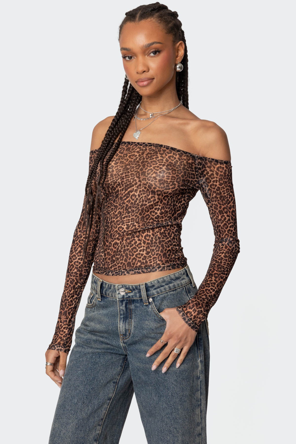Leopard Sheer Mesh Off Shoulder Top-Milans Time