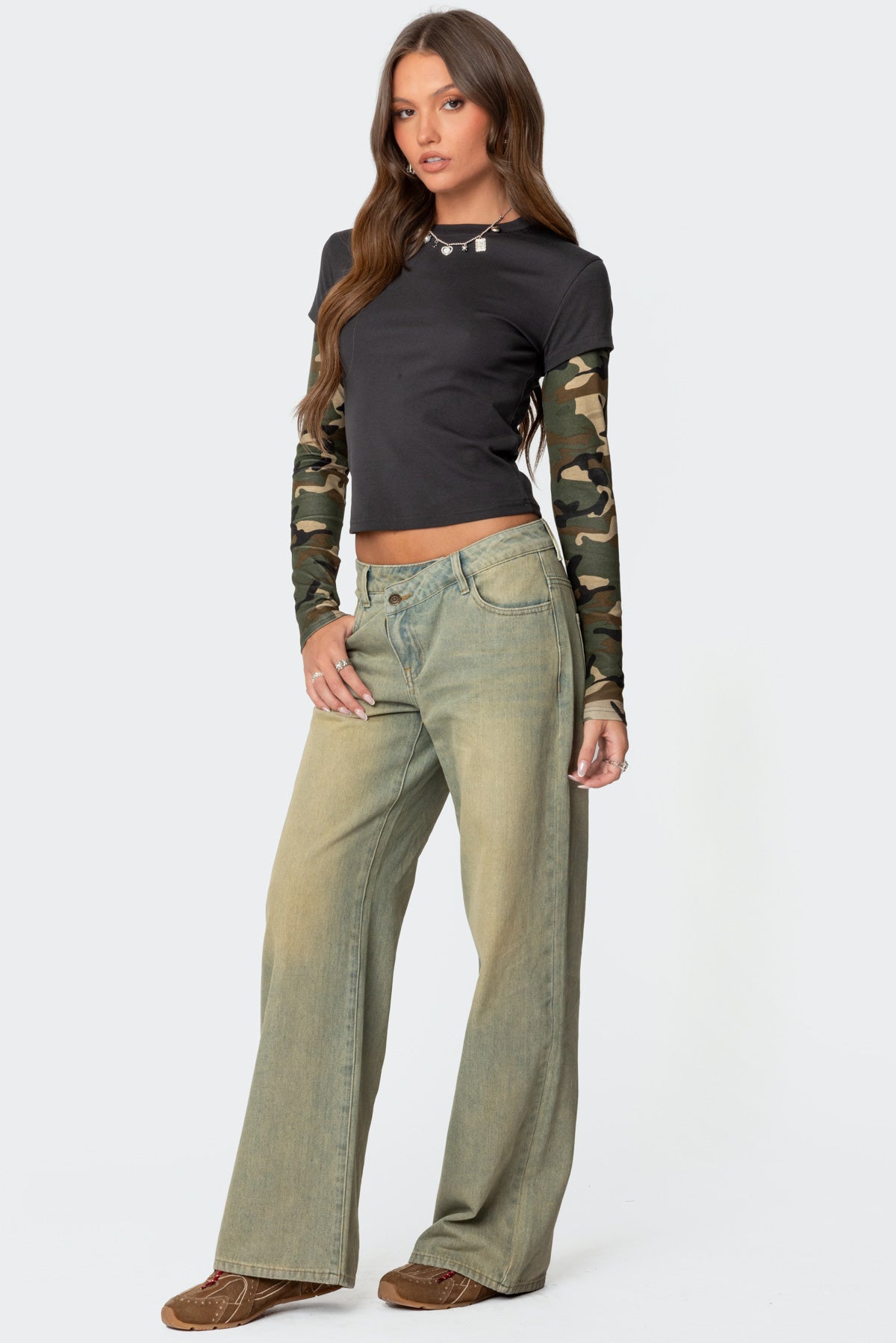Camo Layered Long Sleeve T Shirt-Milans Time