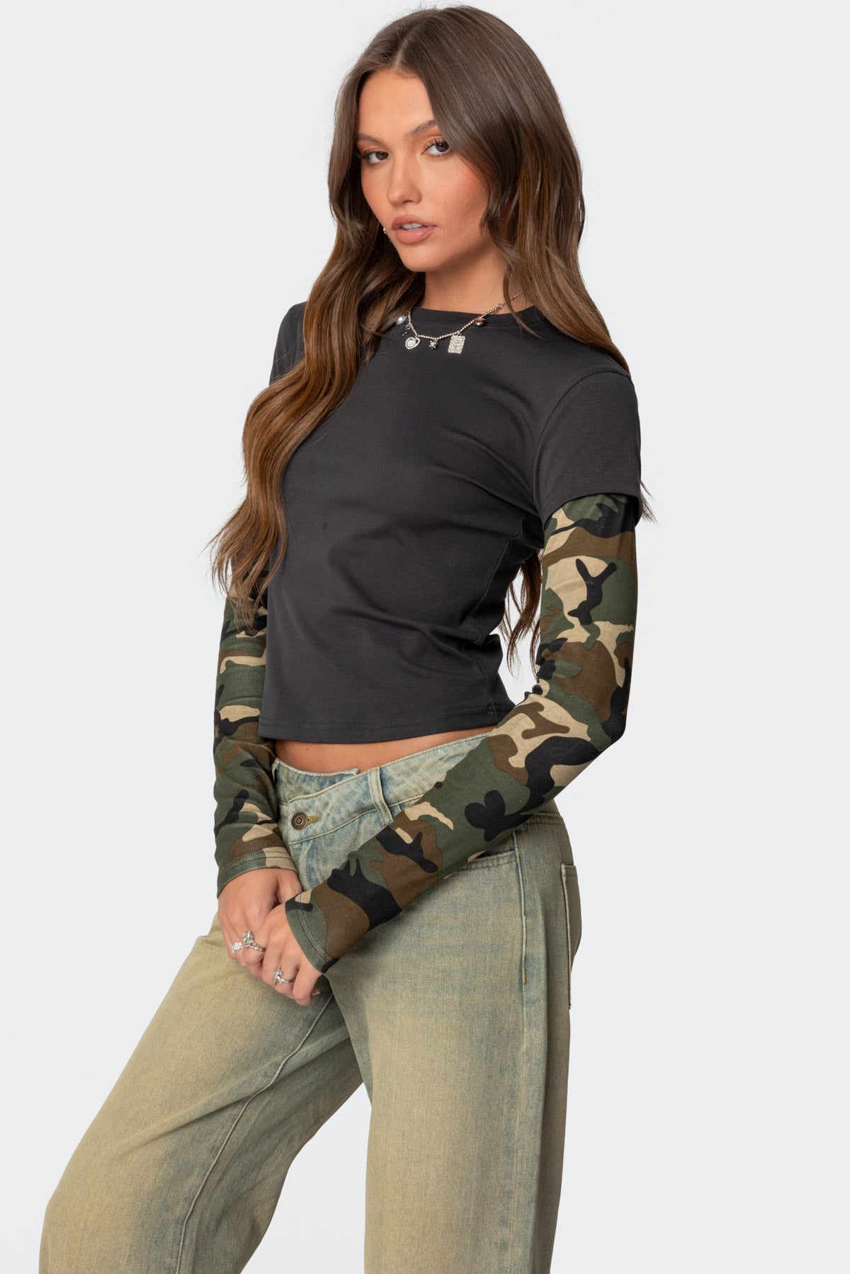 Camo Layered Long Sleeve T Shirt-Milans Time