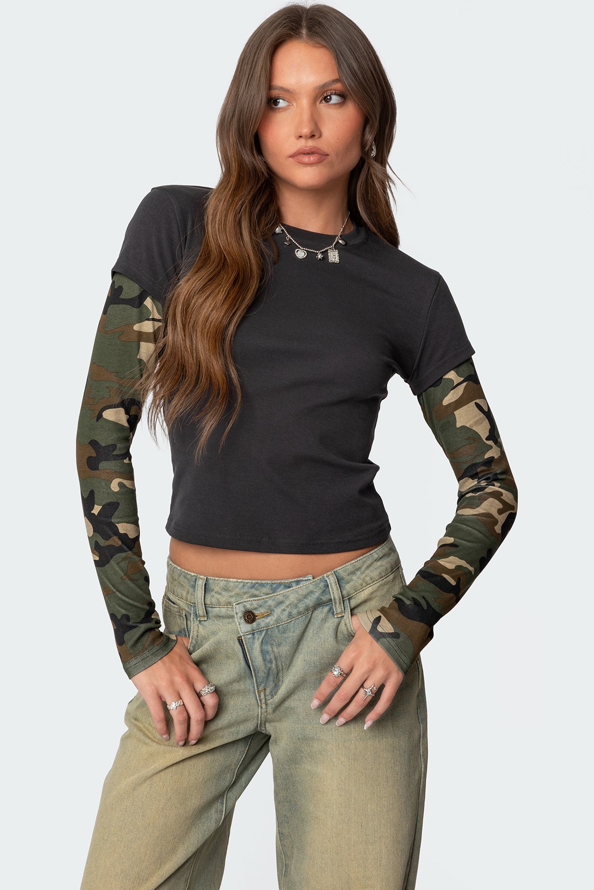 Camo Layered Long Sleeve T Shirt-Milans Time