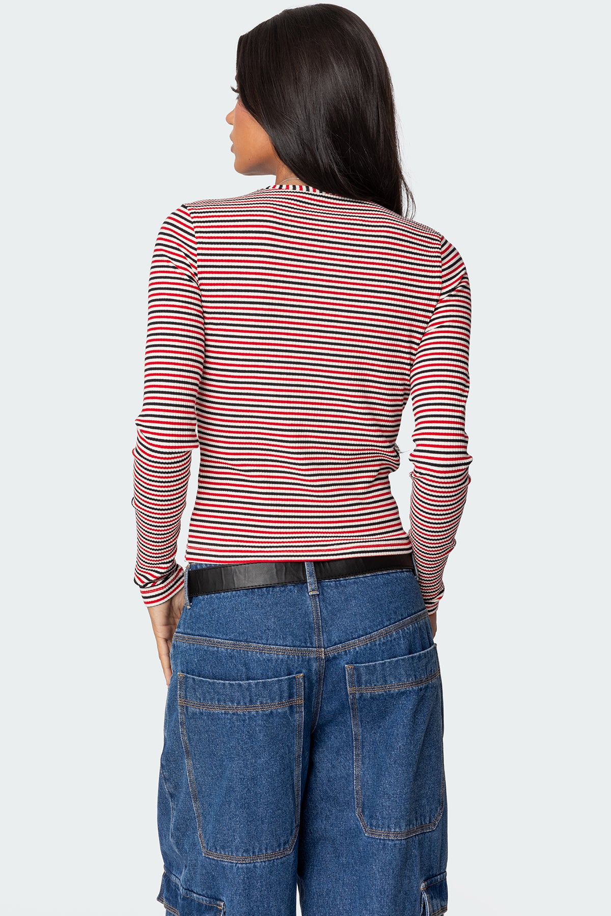 Corina Ribbed Stripey Long Sleeve T Shirt-Milans Time