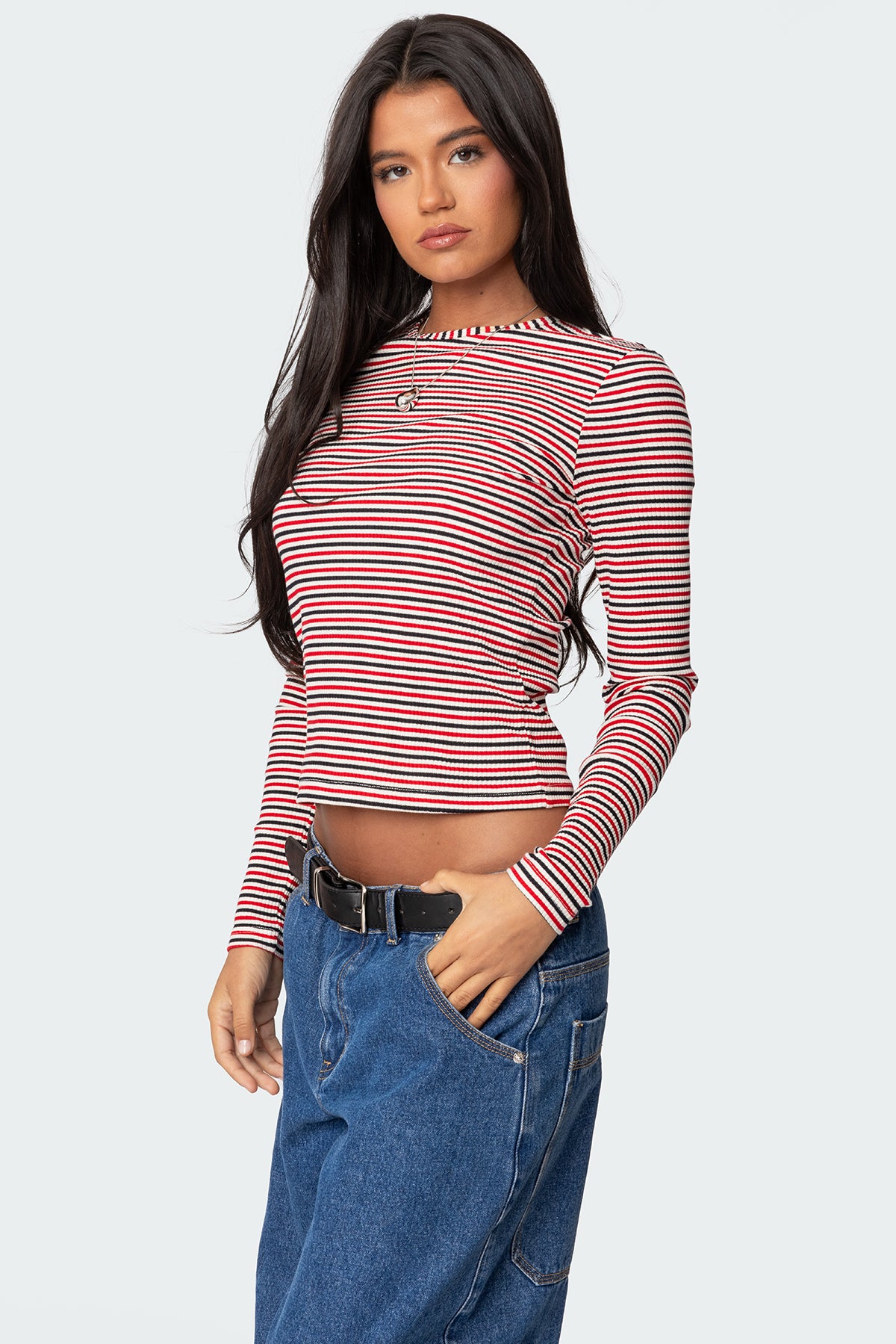 Corina Ribbed Stripey Long Sleeve T Shirt-Milans Time