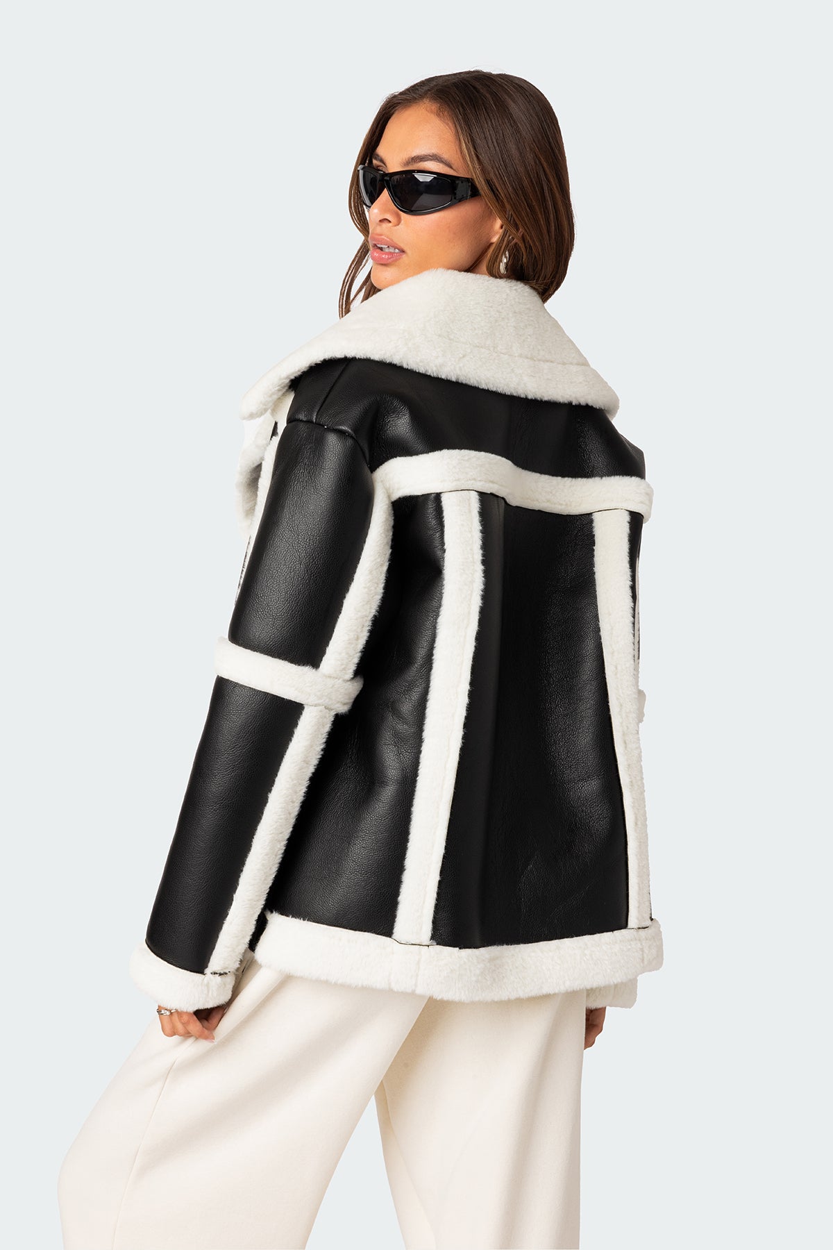 Rocki Oversized Faux Leather Shearling Jacket-Milans Time