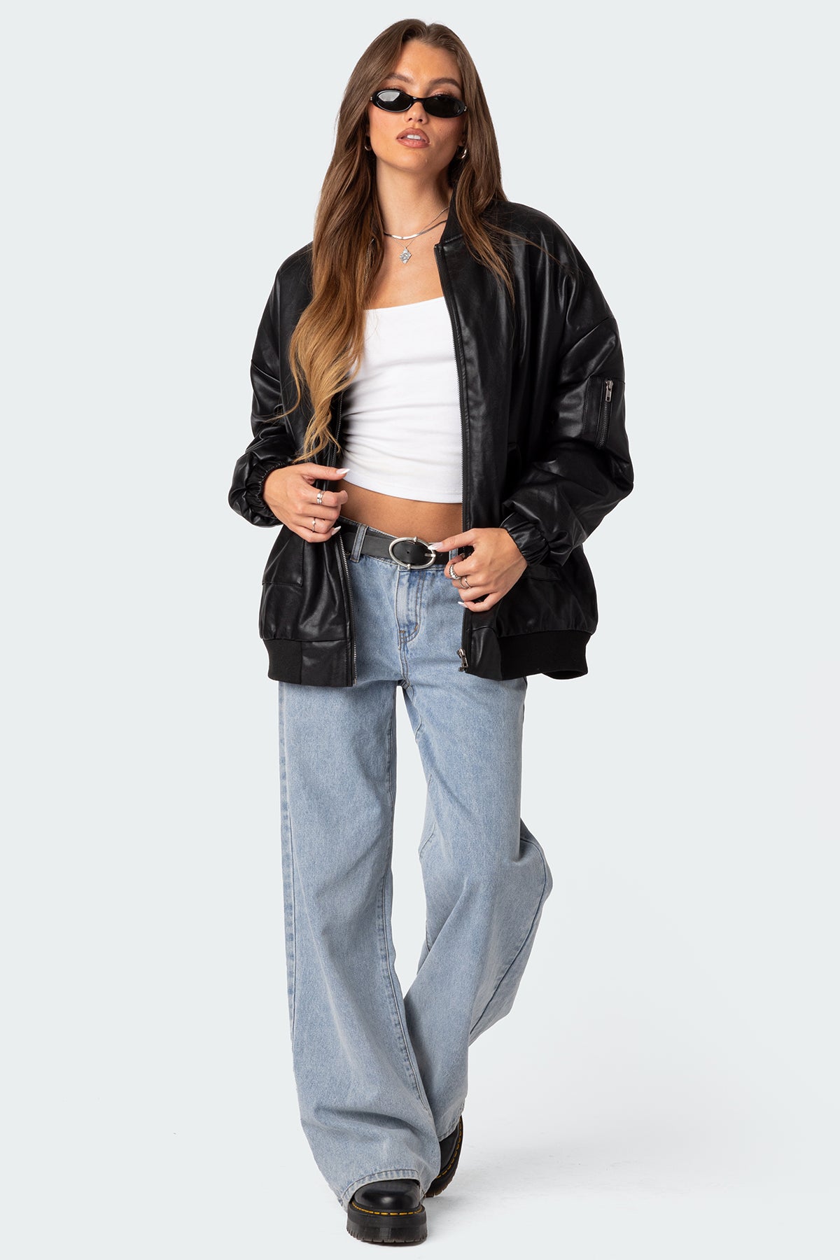 Faux Leather Oversized Bomber Jacket-Milans Time