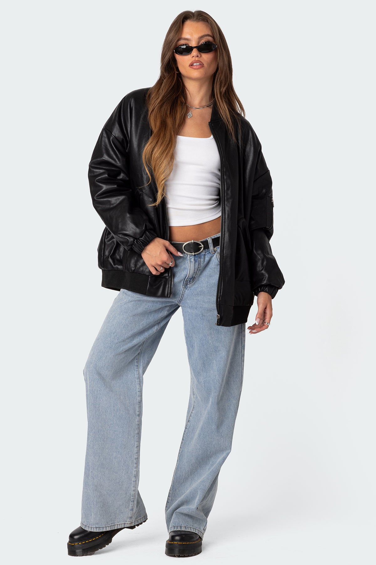 Faux Leather Oversized Bomber Jacket-Milans Time