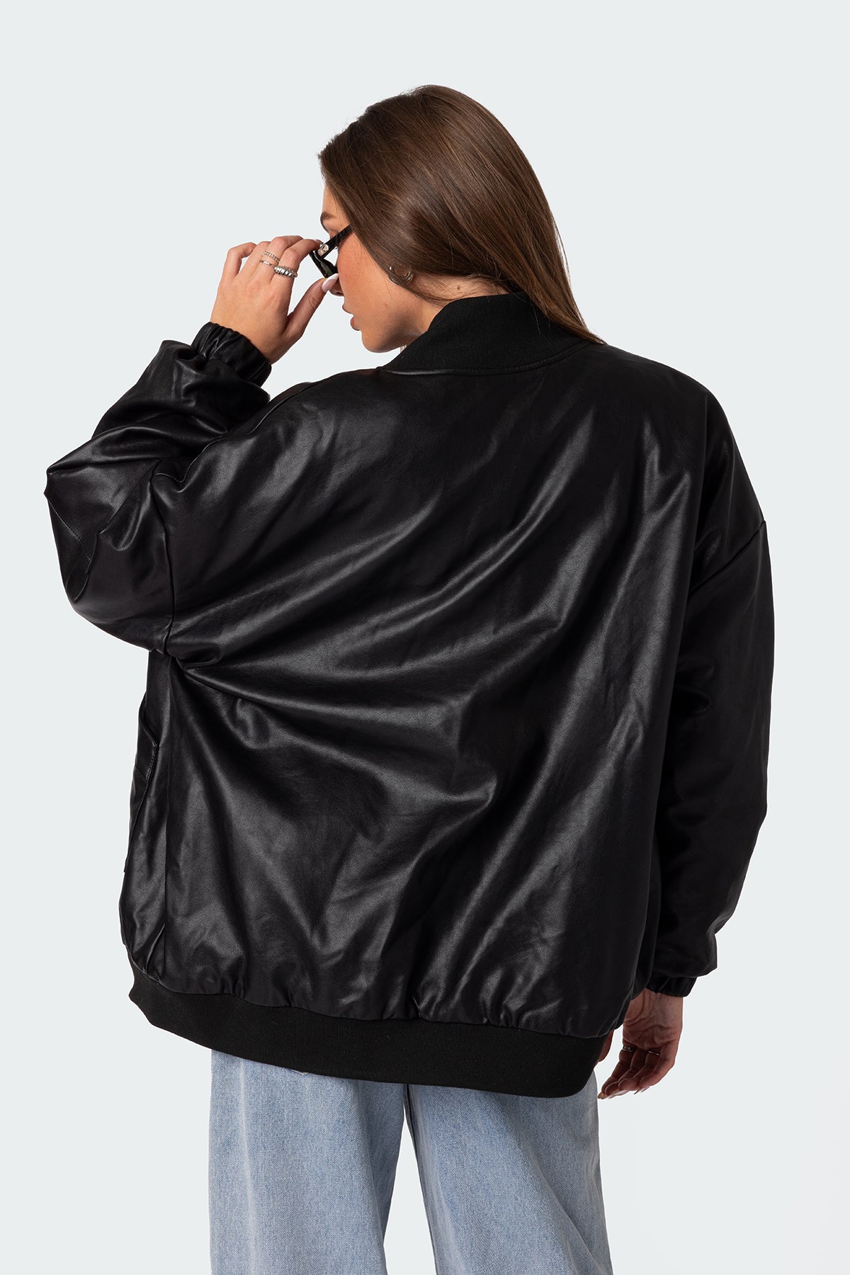 Faux Leather Oversized Bomber Jacket-Milans Time