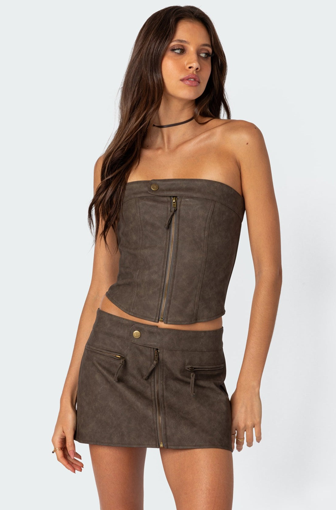 Ziva Faux Leather Lace Up Corset-Milans Time