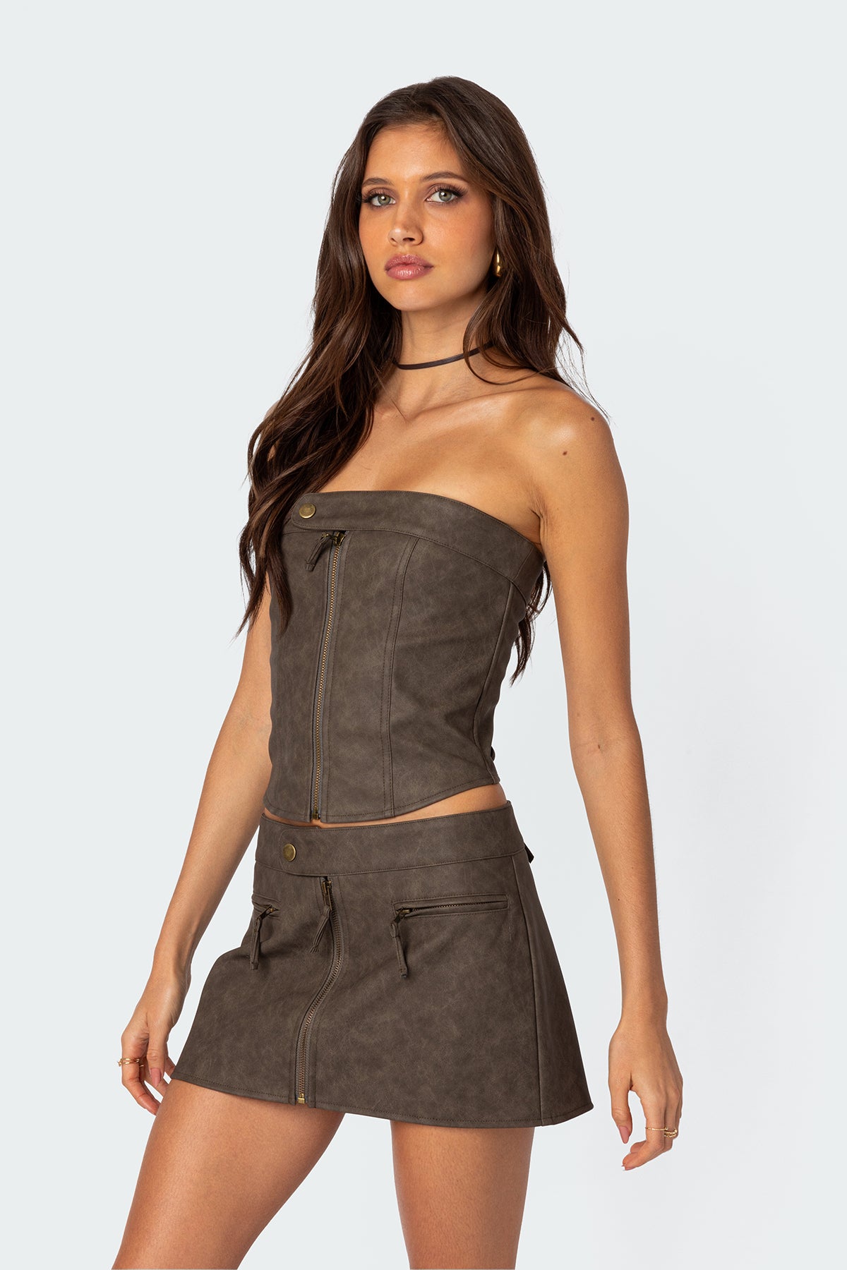 Ziva Faux Leather Lace Up Corset-Milans Time