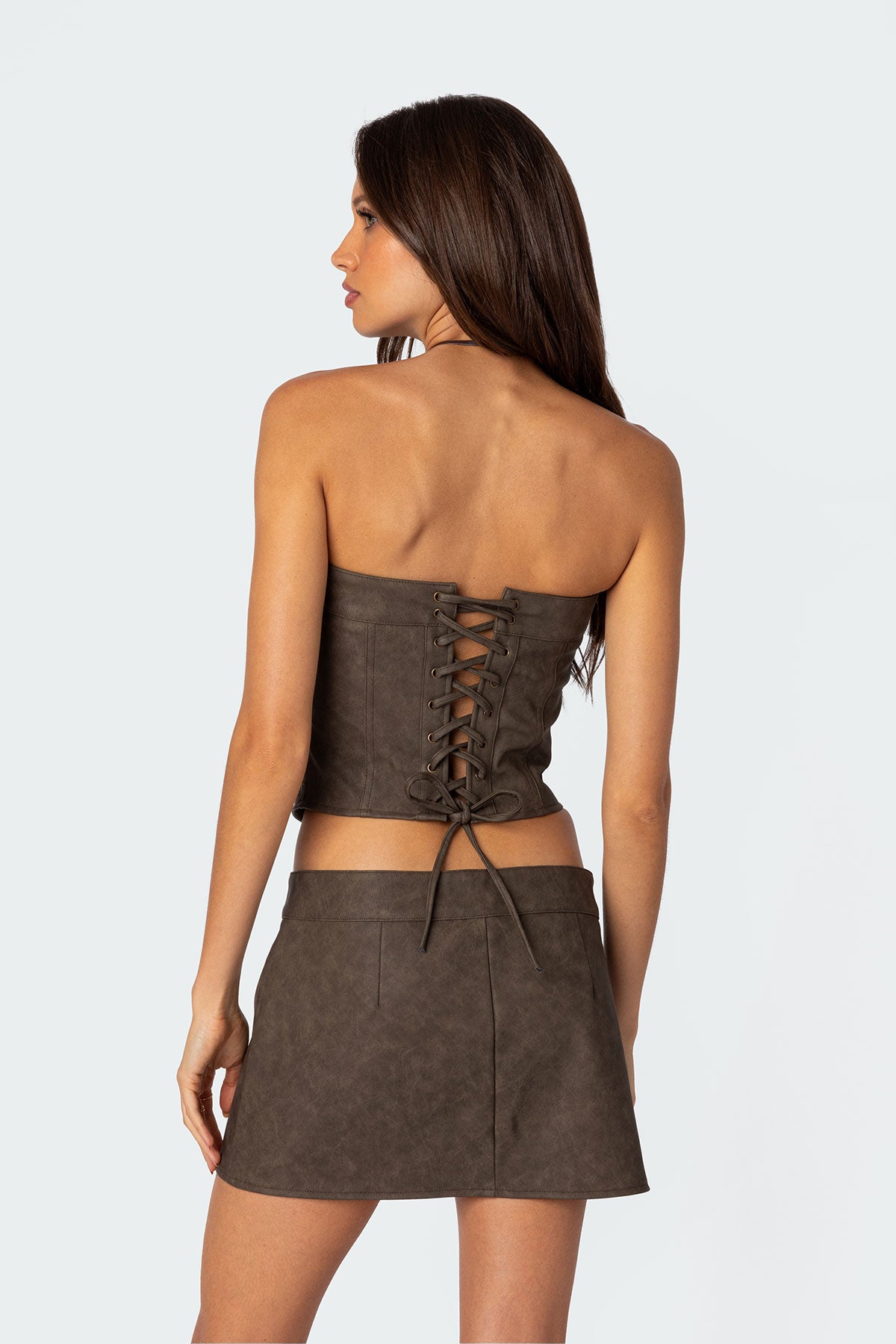 Ziva Faux Leather Lace Up Corset-Milans Time
