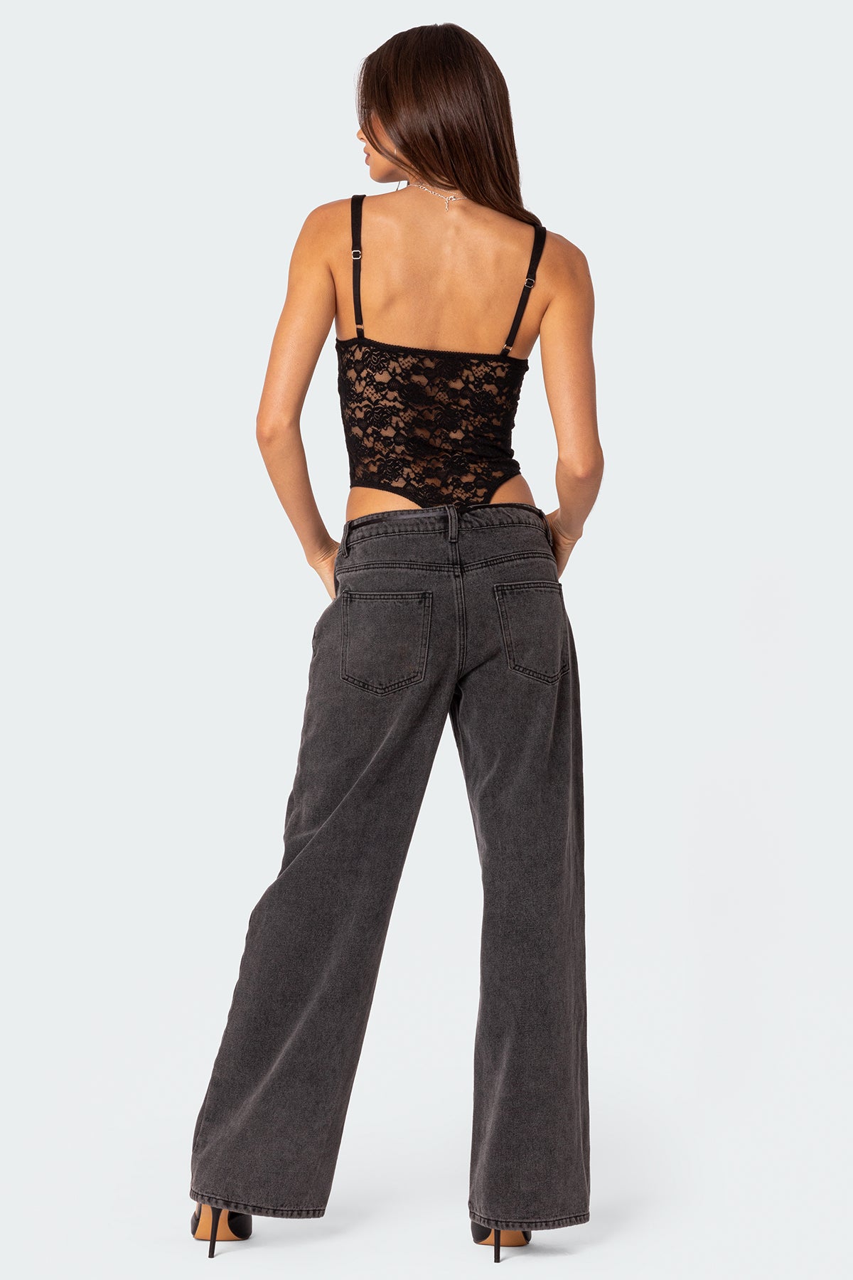 Lace & Satin Effect Cupped Bodysuit-Milans Time