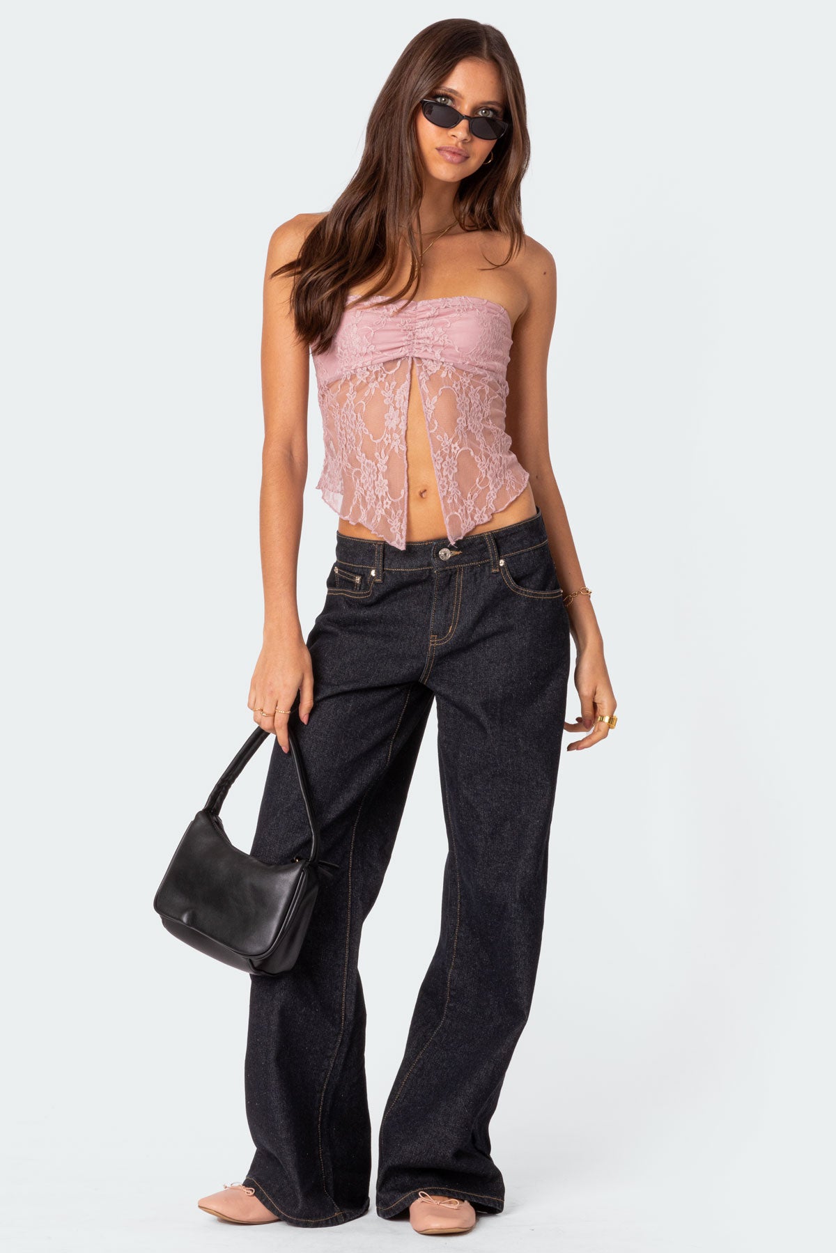 Twilight Sheer Lace Split Front Top-Milans Time