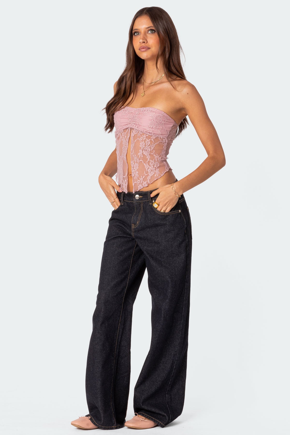 Twilight Sheer Lace Split Front Top-Milans Time