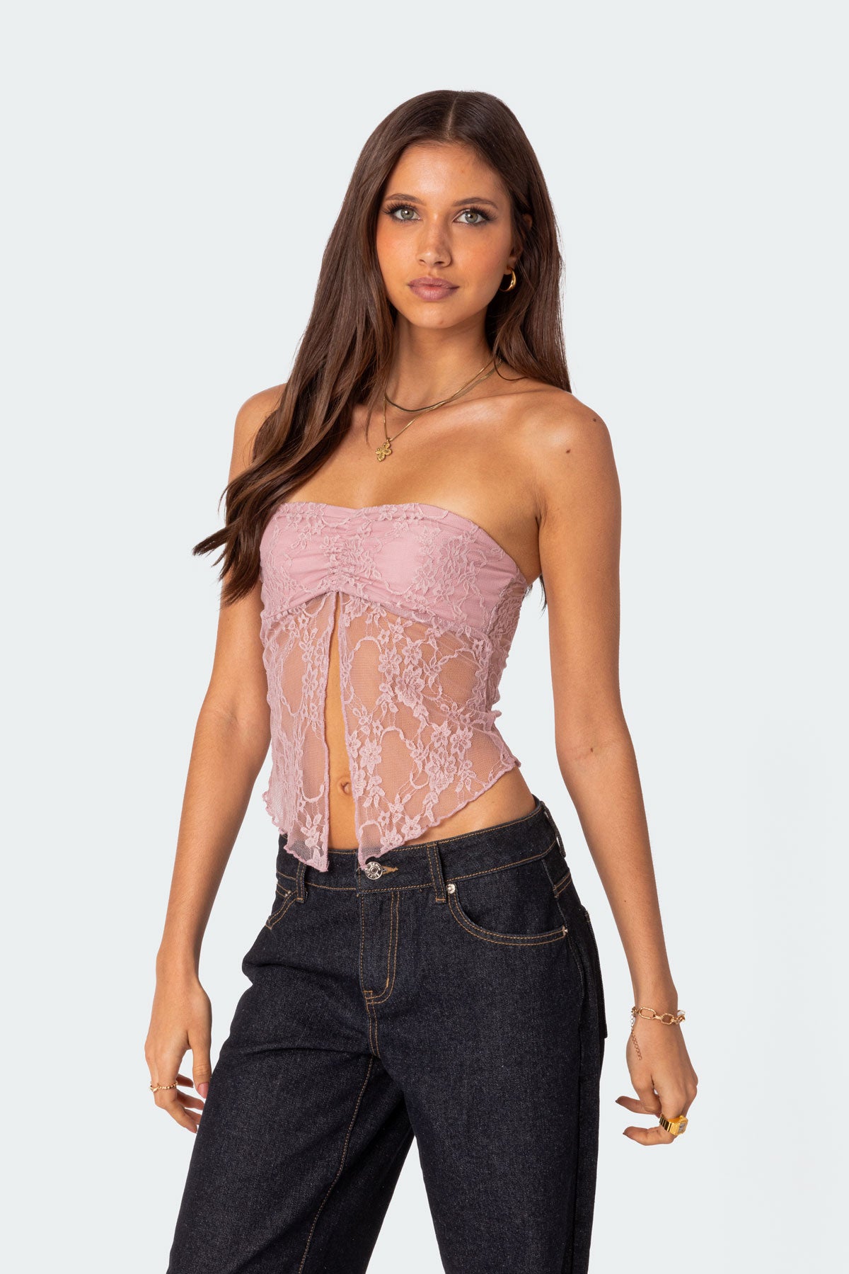 Twilight Sheer Lace Split Front Top-Milans Time
