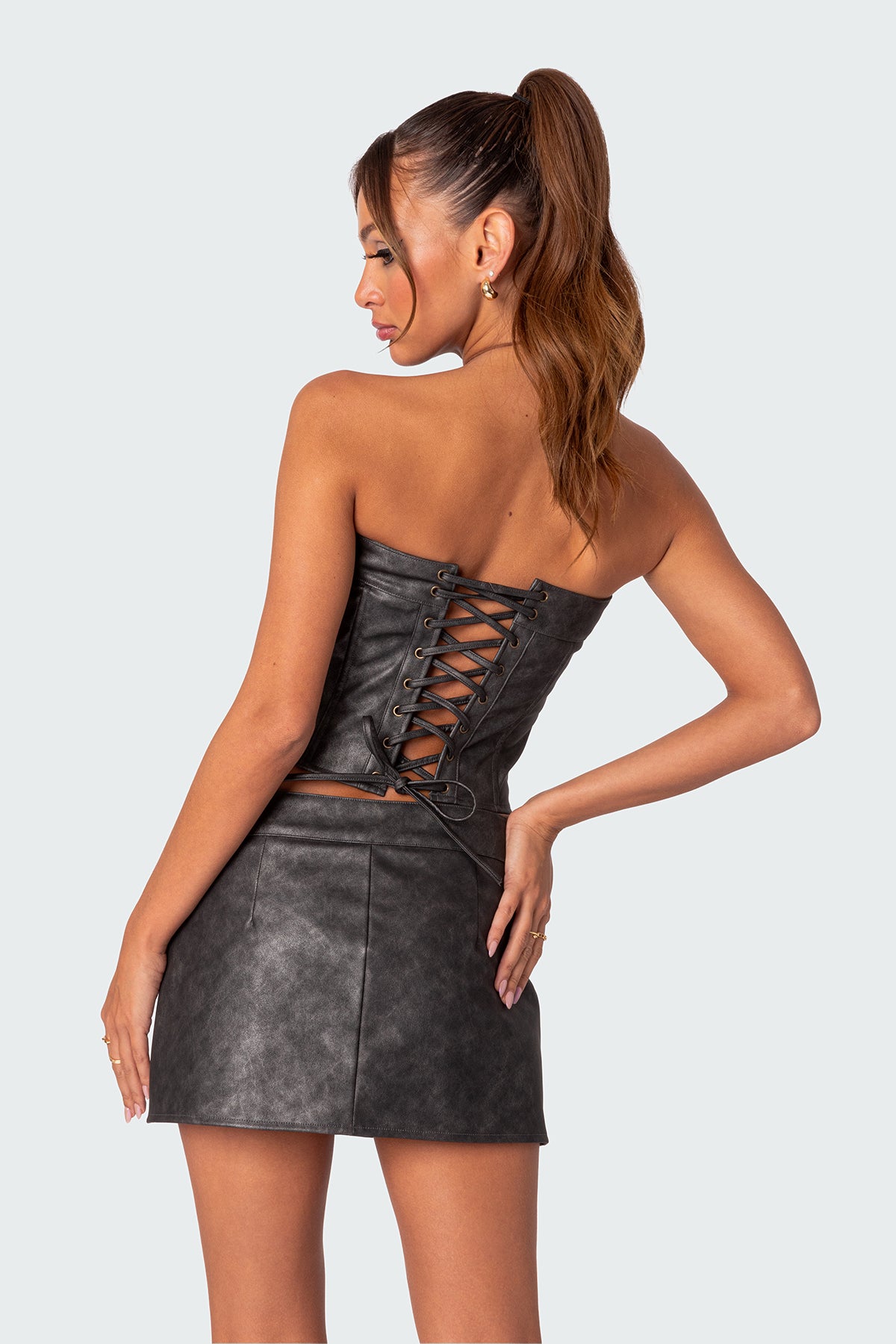 Ziva Faux Leather Lace Up Corset-Milans Time