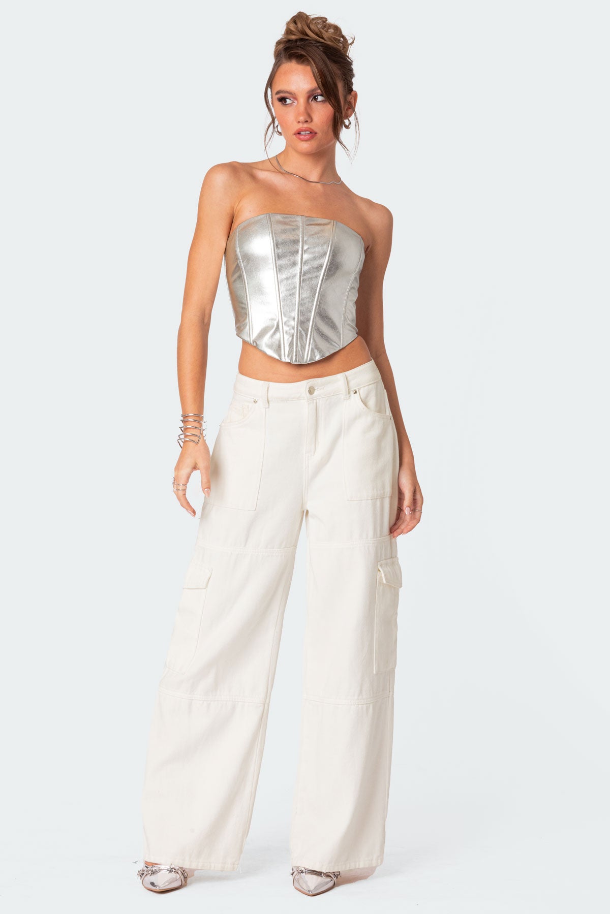 Mabel Metallic Faux Leather Corset-Milans Time