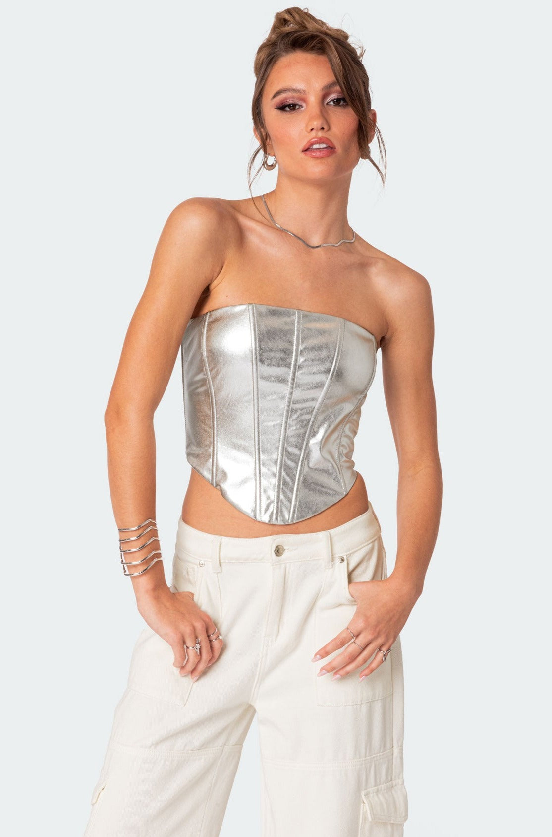 Mabel Metallic Faux Leather Corset-Milans Time