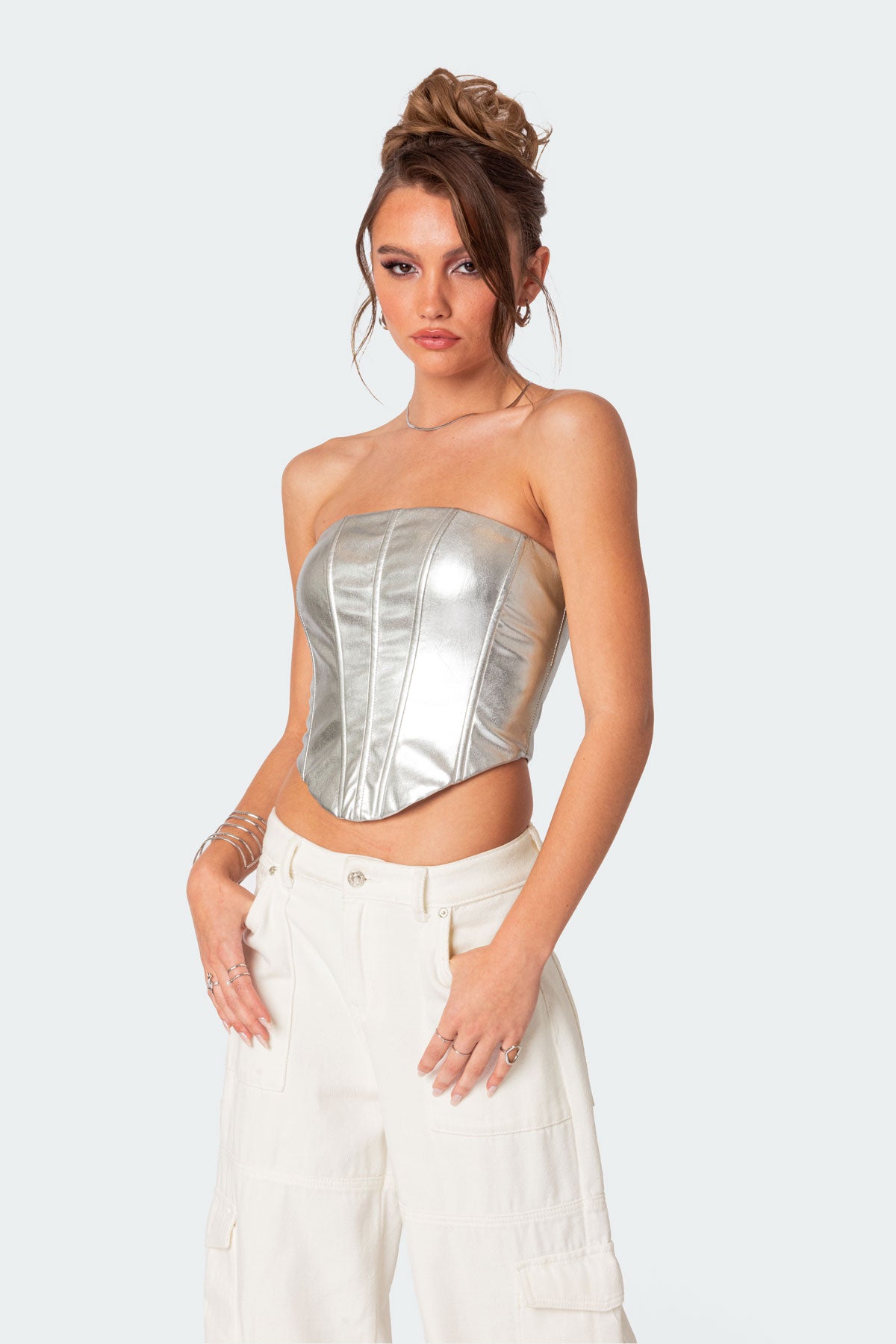 Mabel Metallic Faux Leather Corset-Milans Time
