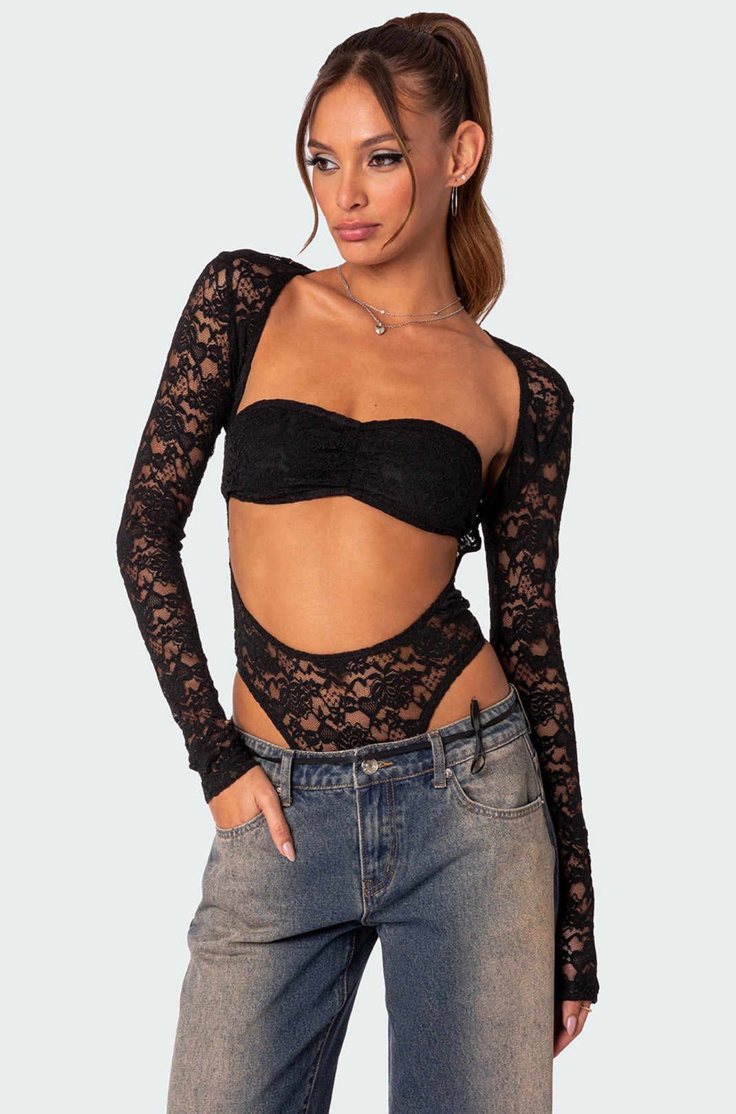 Zoey Sheer Lace Two Piece Bodysuit-Milans Time