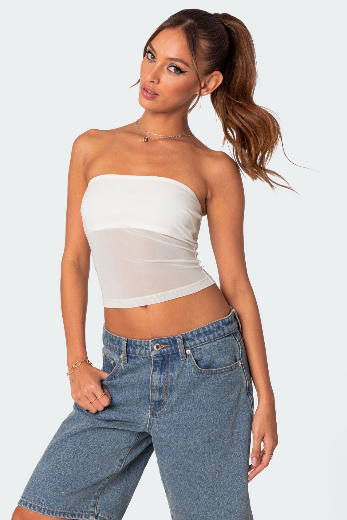 Celestia Sheer Mesh Tube Top-Milans Time