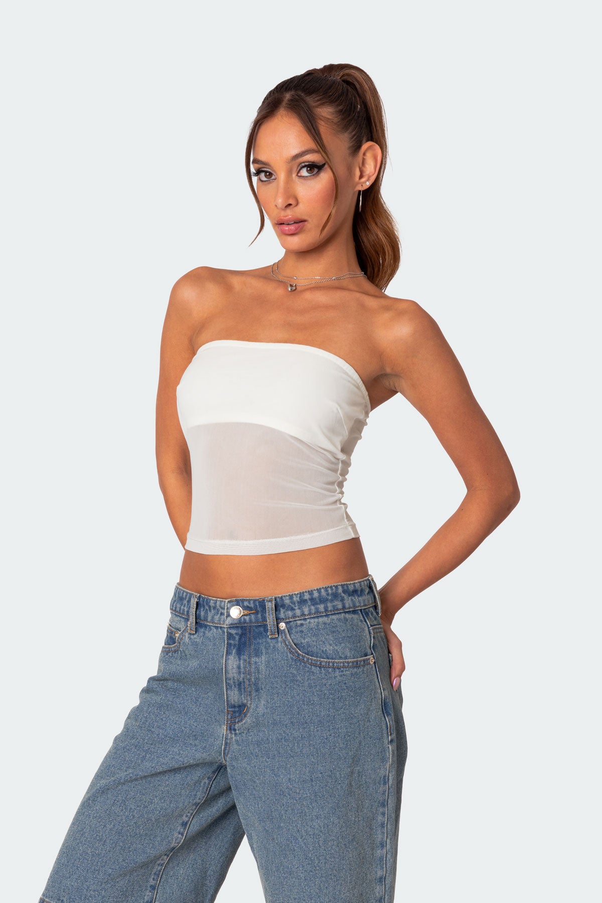 Celestia Sheer Mesh Tube Top-Milans Time