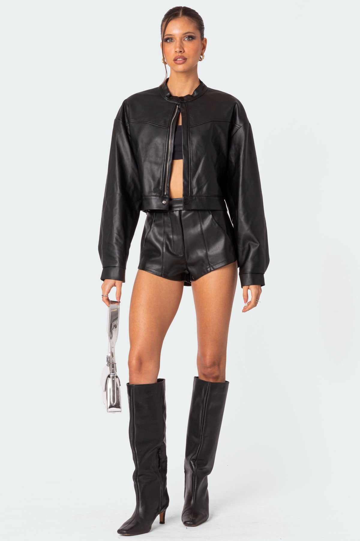 Ramona High Rise Faux Leather Micro Shorts-Milans Time