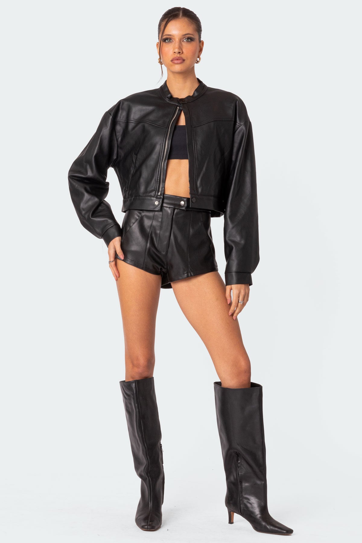 Ramona Faux Leather Cropped Jacket-Milans Time