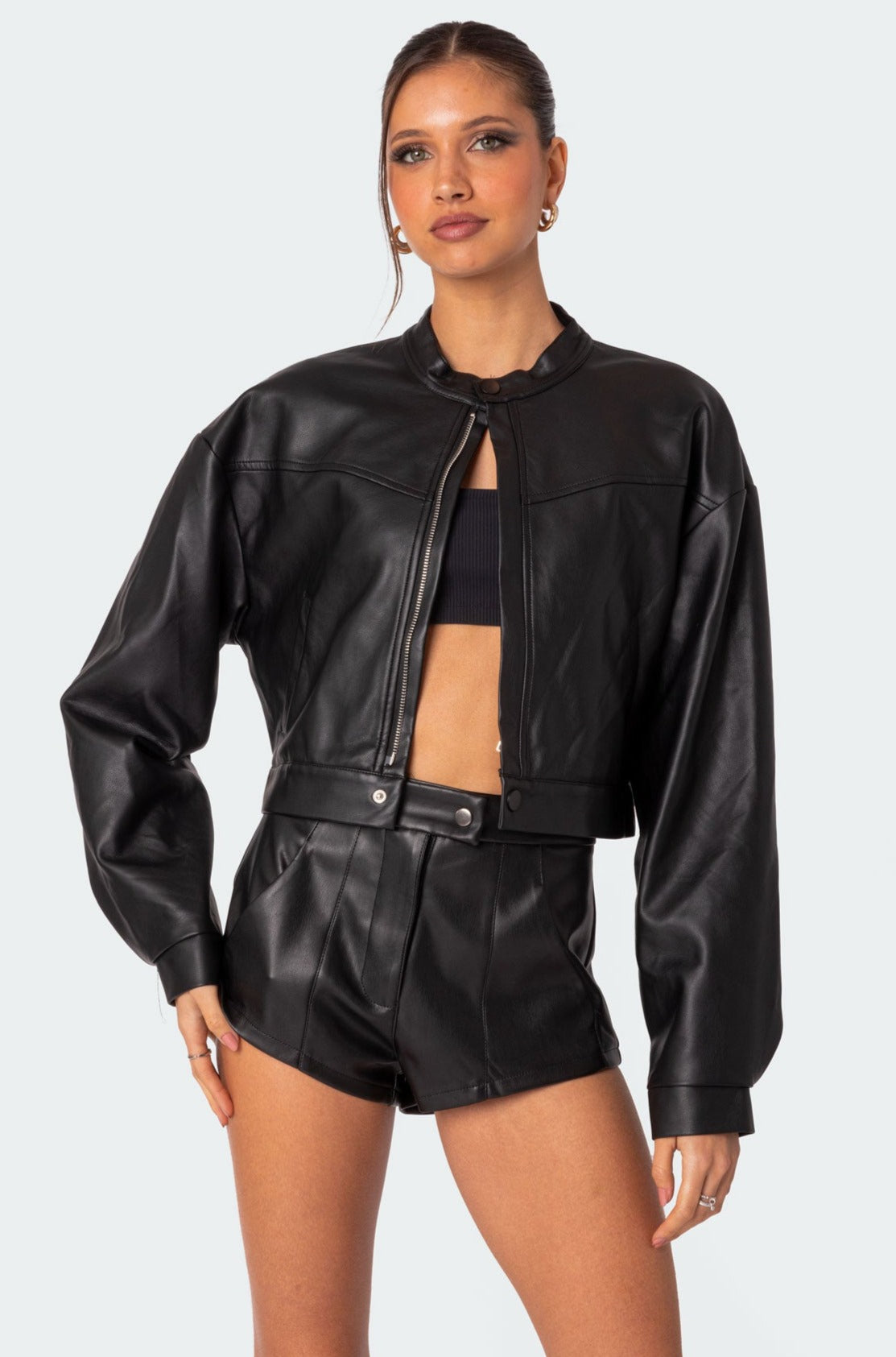 Ramona Faux Leather Cropped Jacket-Milans Time