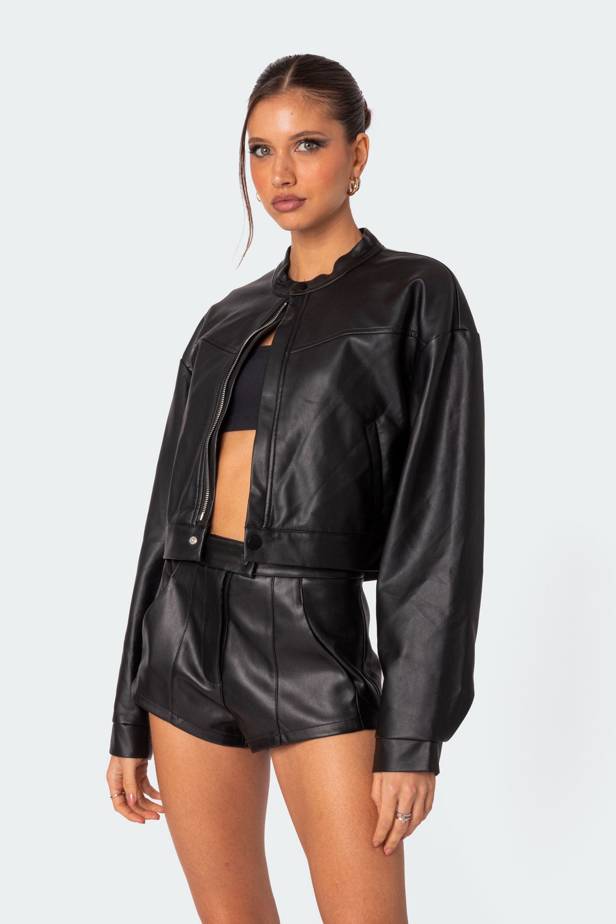 Ramona Faux Leather Cropped Jacket-Milans Time